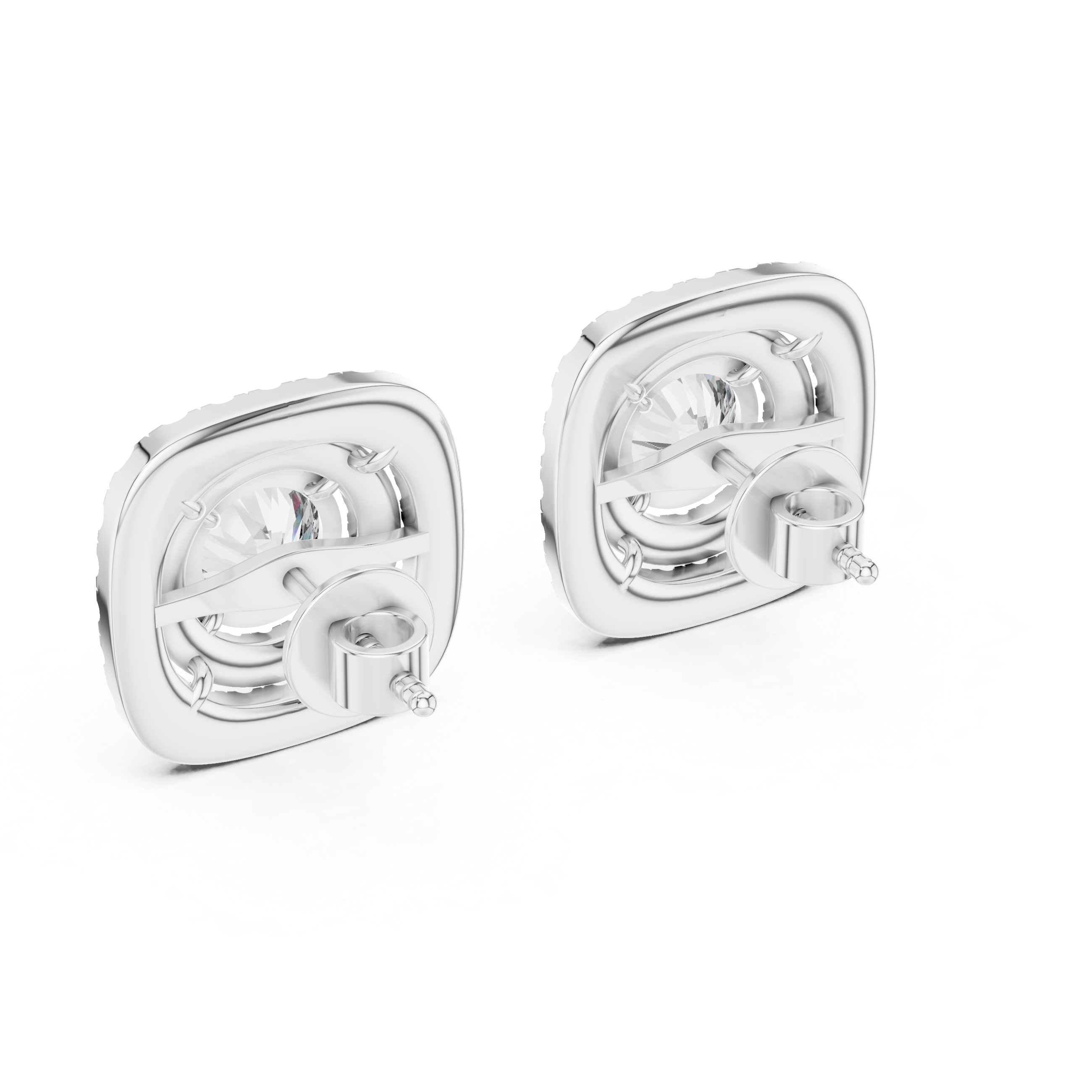 Double Halo Diamond Stud Earrings – Cushion Shape Elegant Design