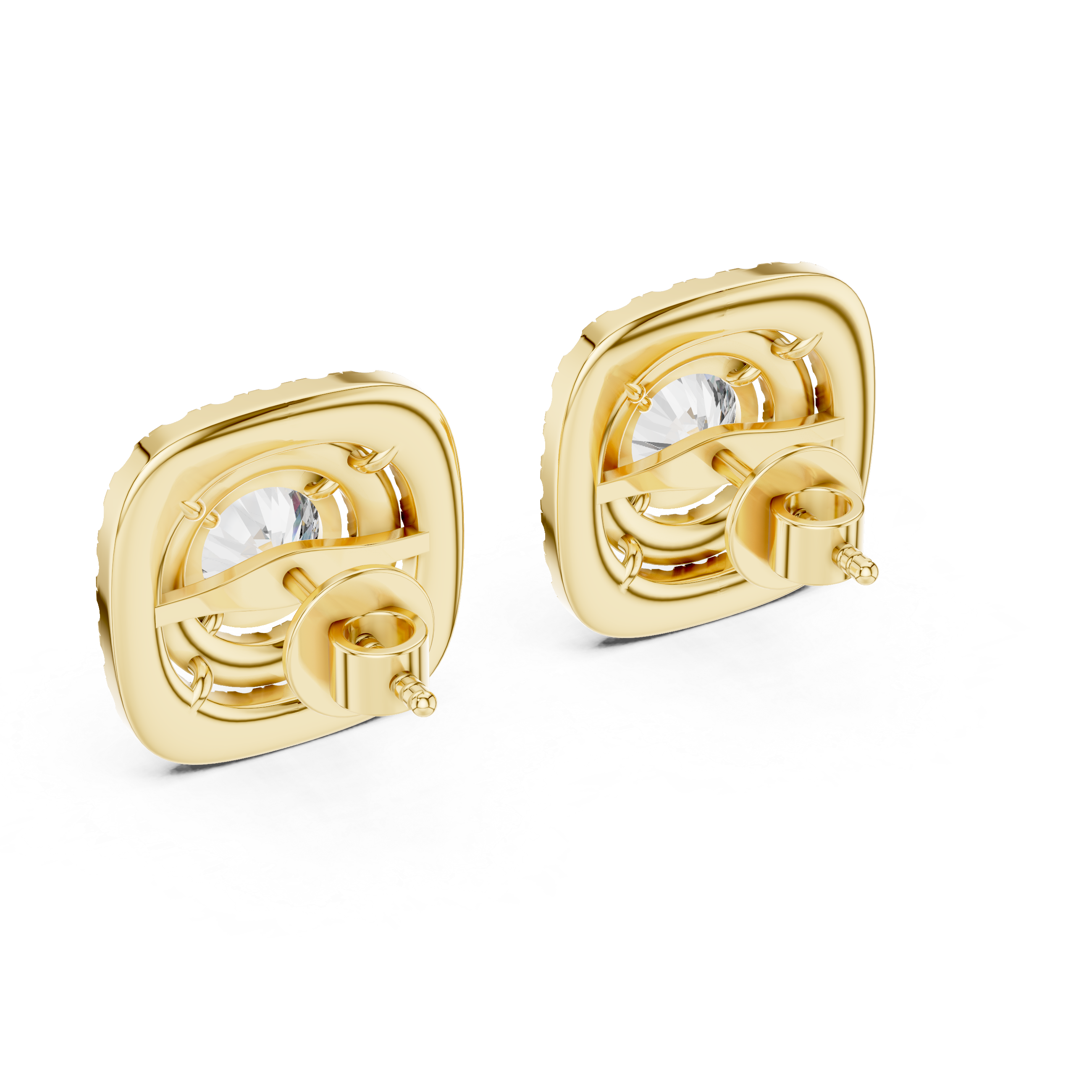 Double Halo Diamond Stud Earrings – Cushion Shape Elegant Design