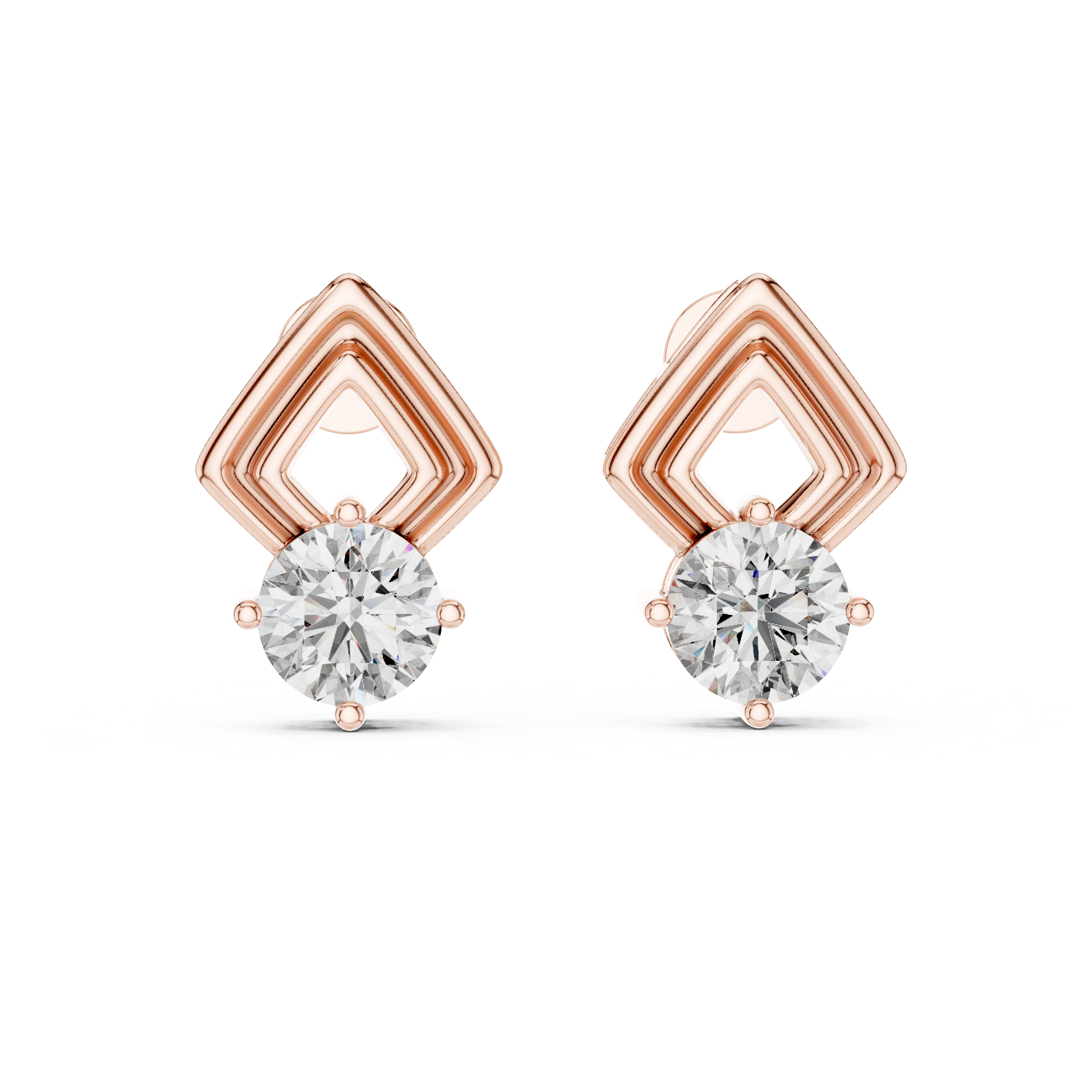 Geometric Frame Round Stone Earrings – Modern Minimal Design