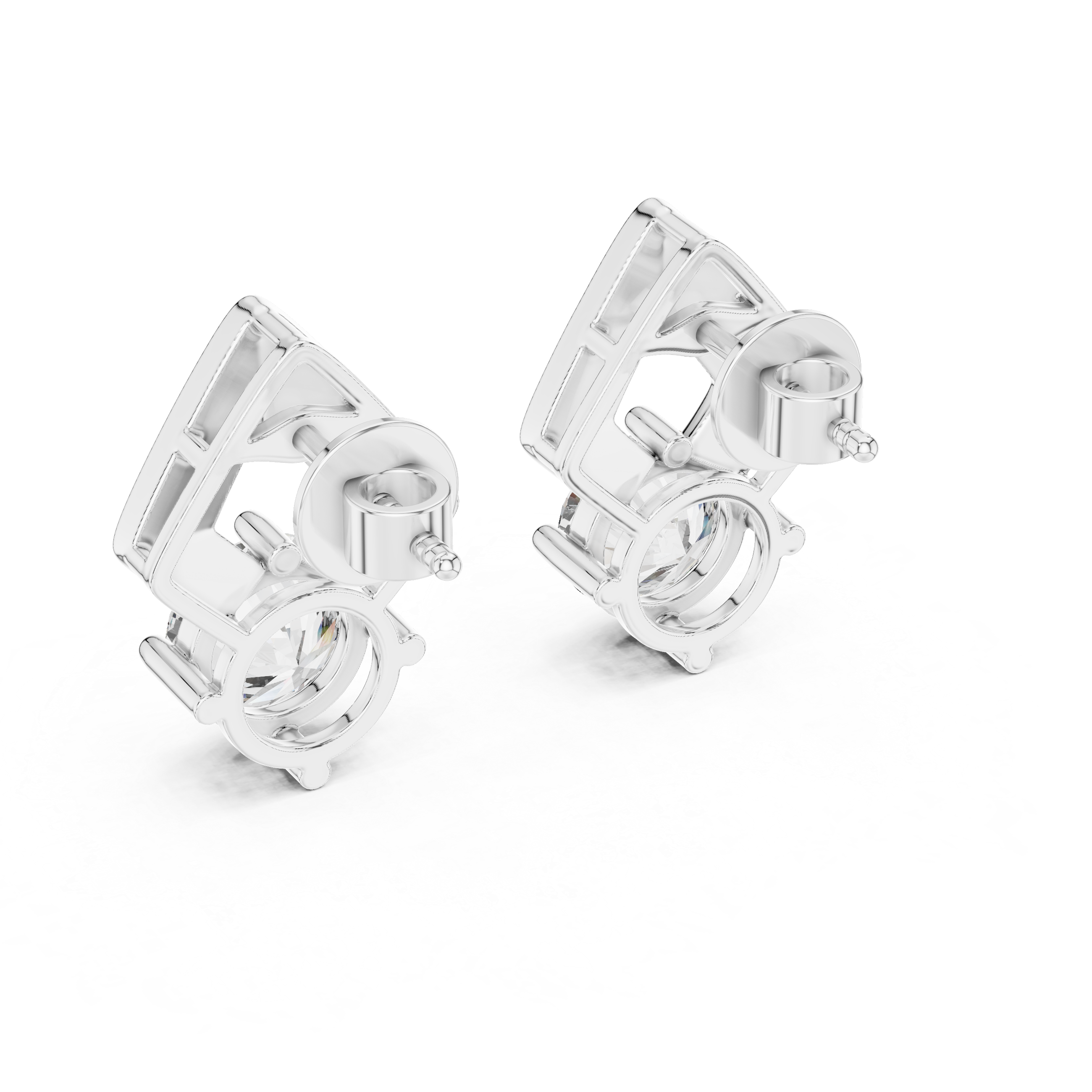 Geometric Frame Round Stone Earrings – Modern Minimal Design