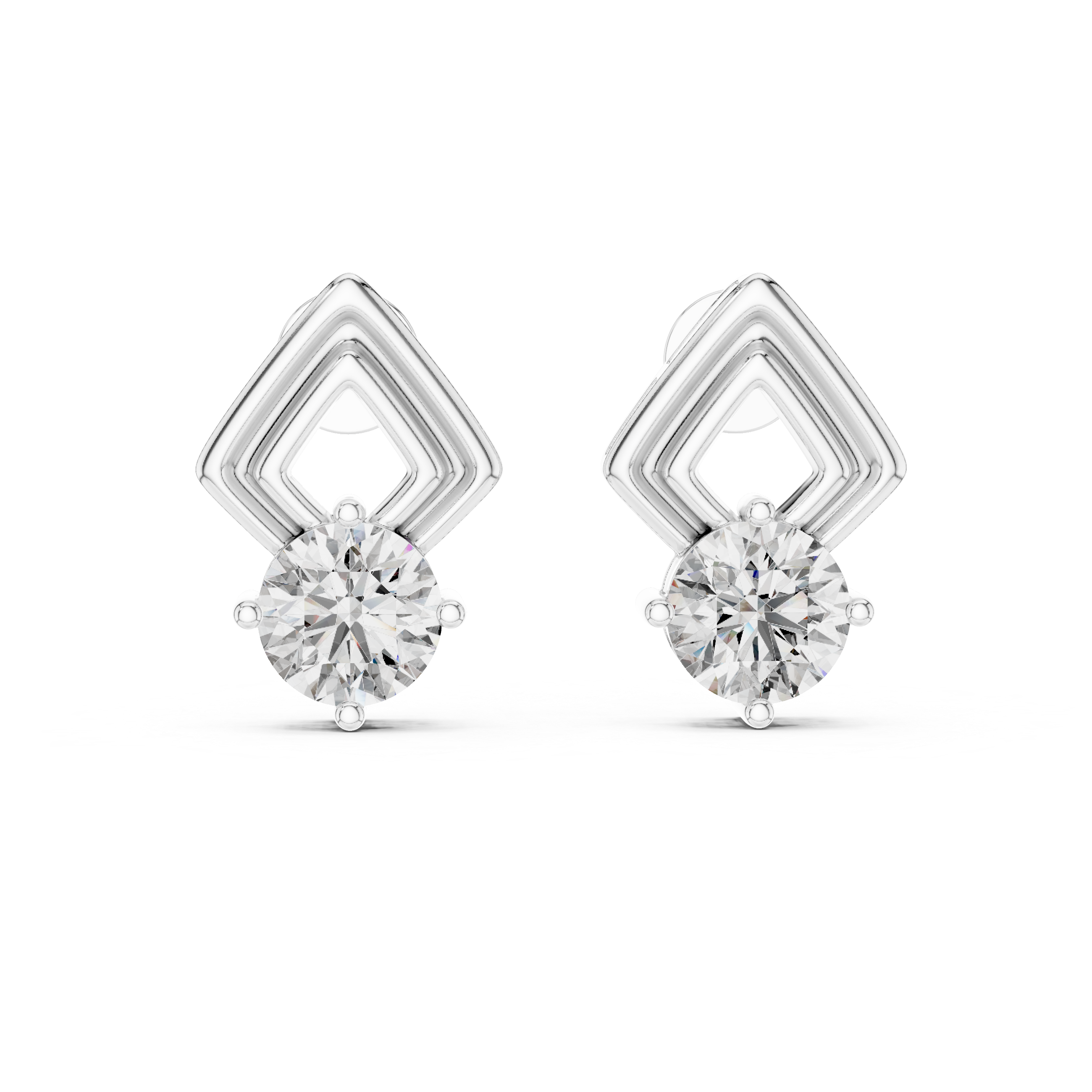 Geometric Frame Round Stone Earrings – Modern Minimal Design