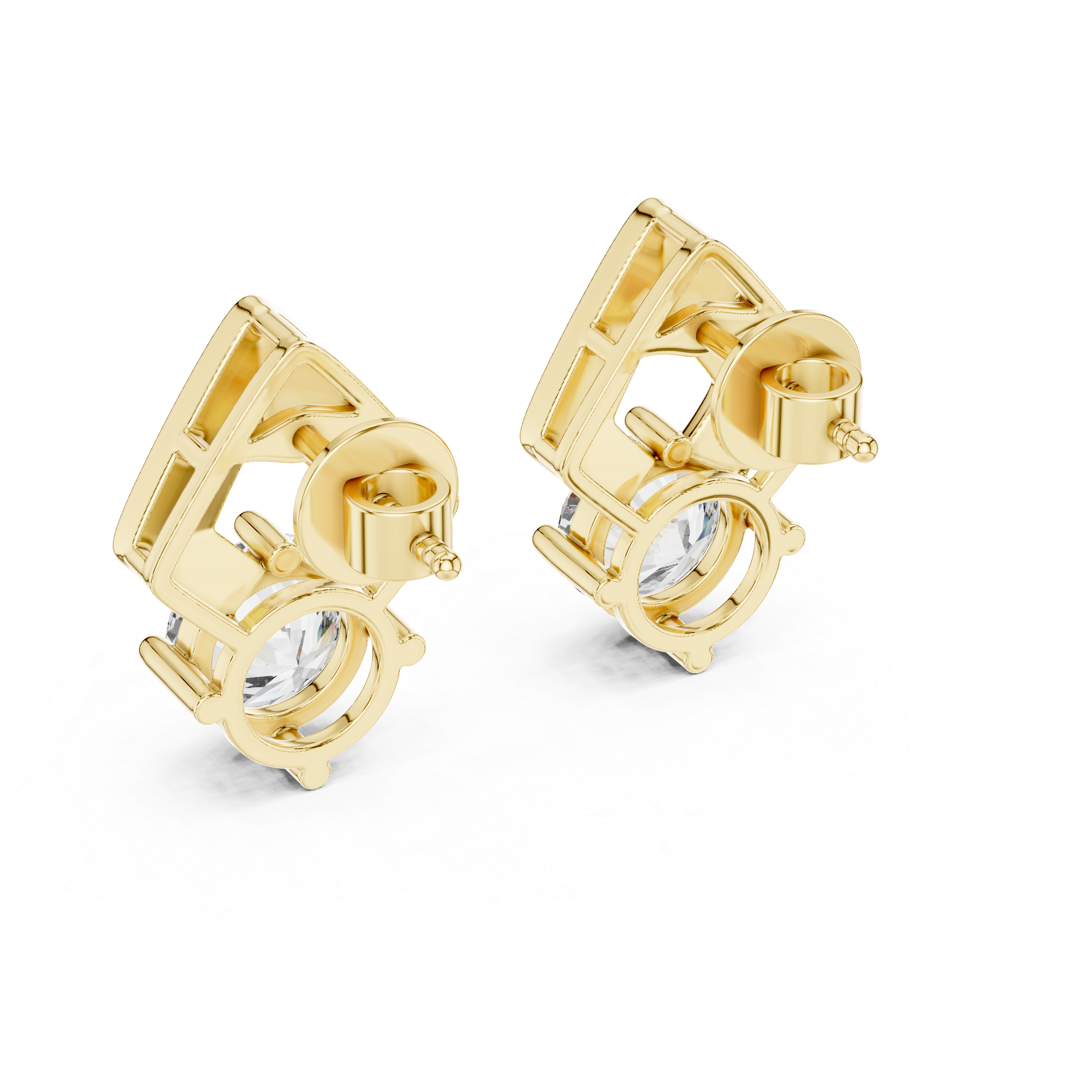 Geometric Frame Round Stone Earrings – Modern Minimal Design