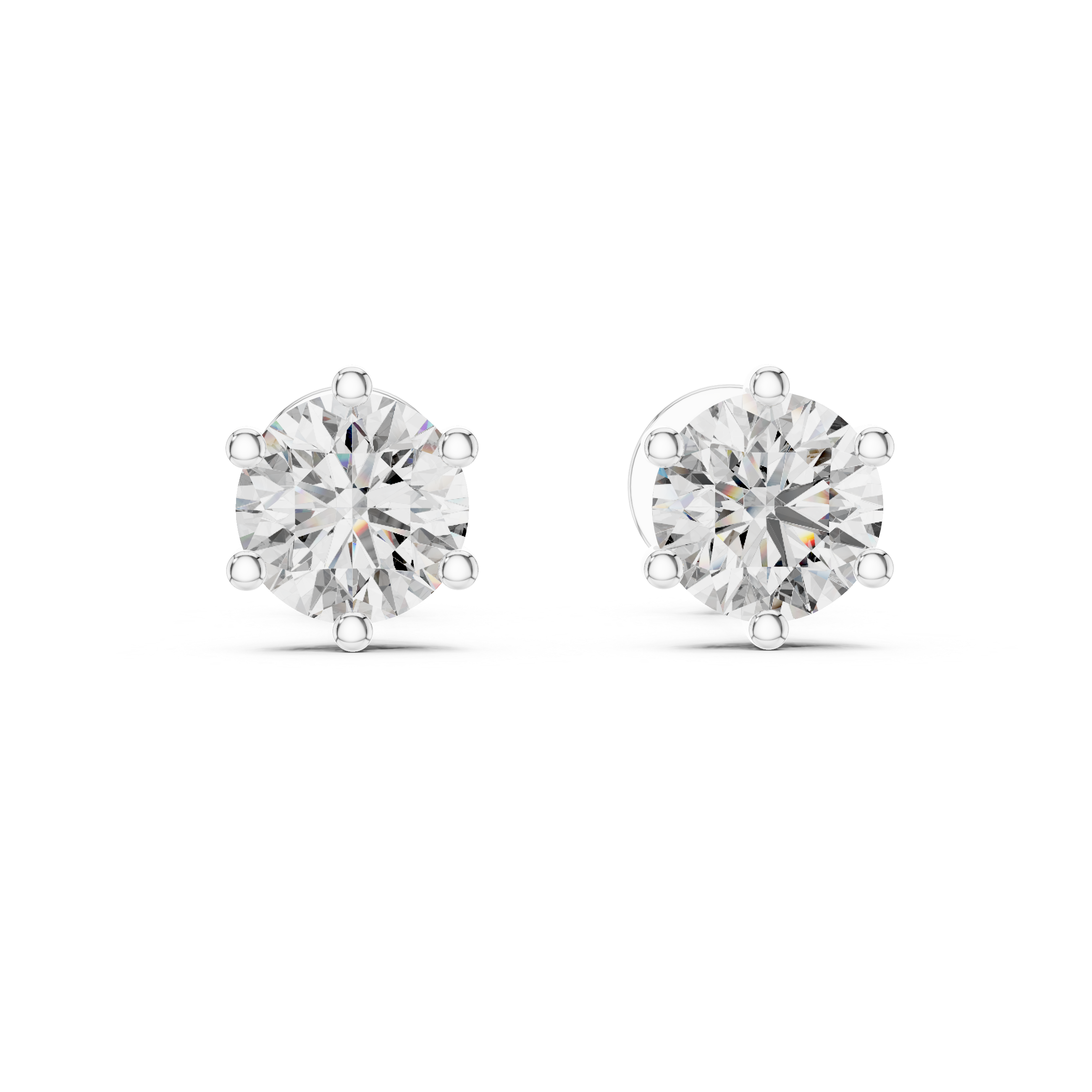 Classic Round Solitaire Stud Earrings – 6 Prong Setting