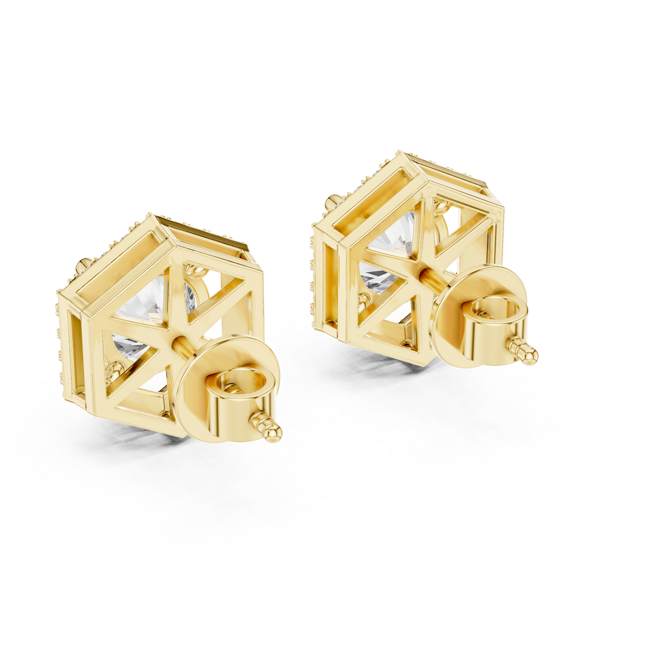 Hexagon Halo Diamond Stud Earrings
