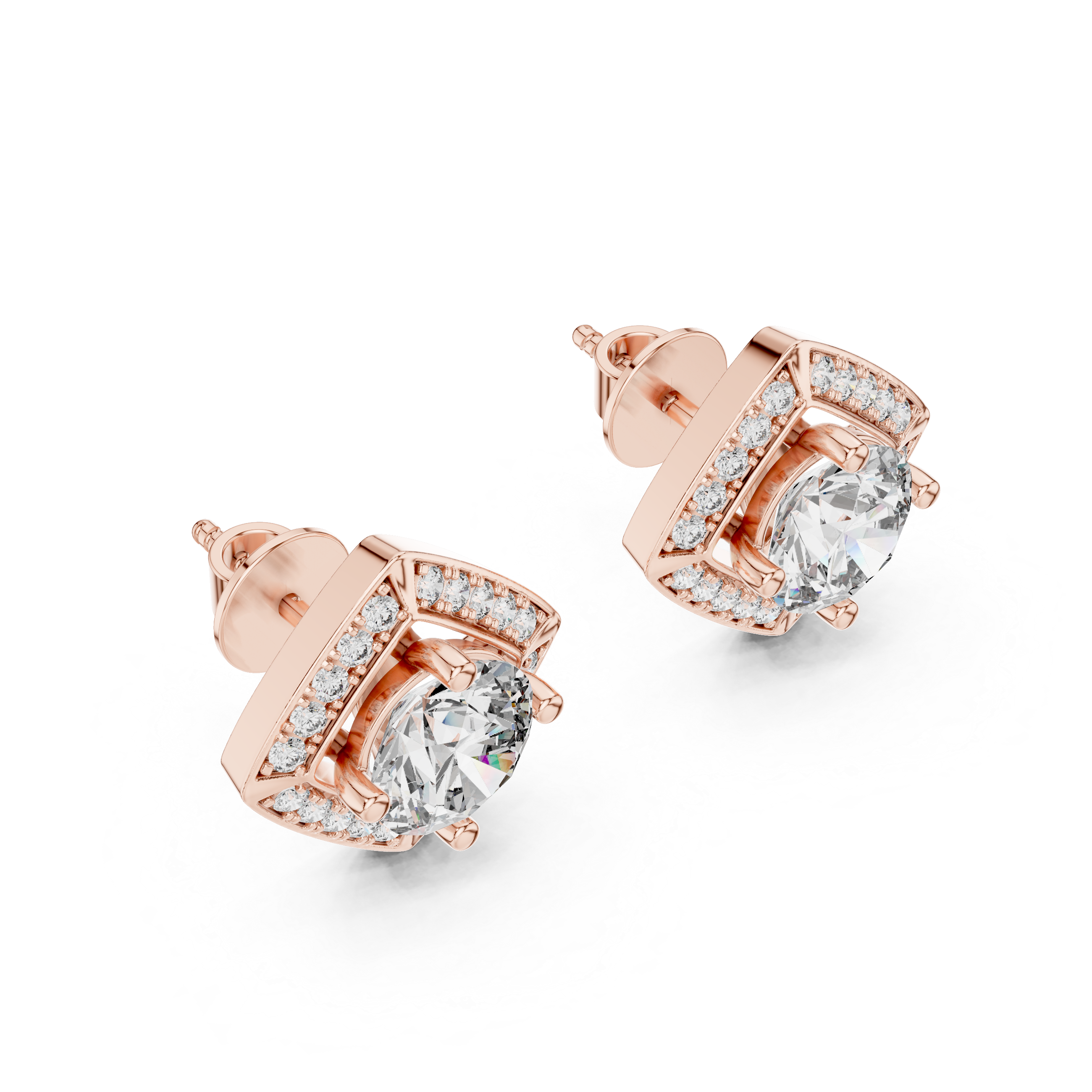 Square Halo Diamond Stud Earrings