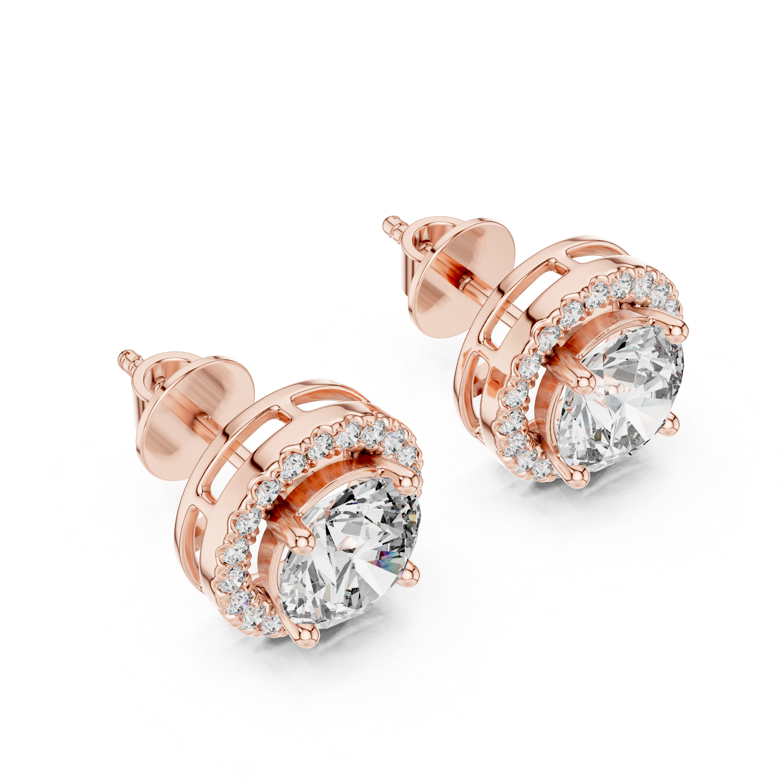 Round Halo Diamond Stud Earrings