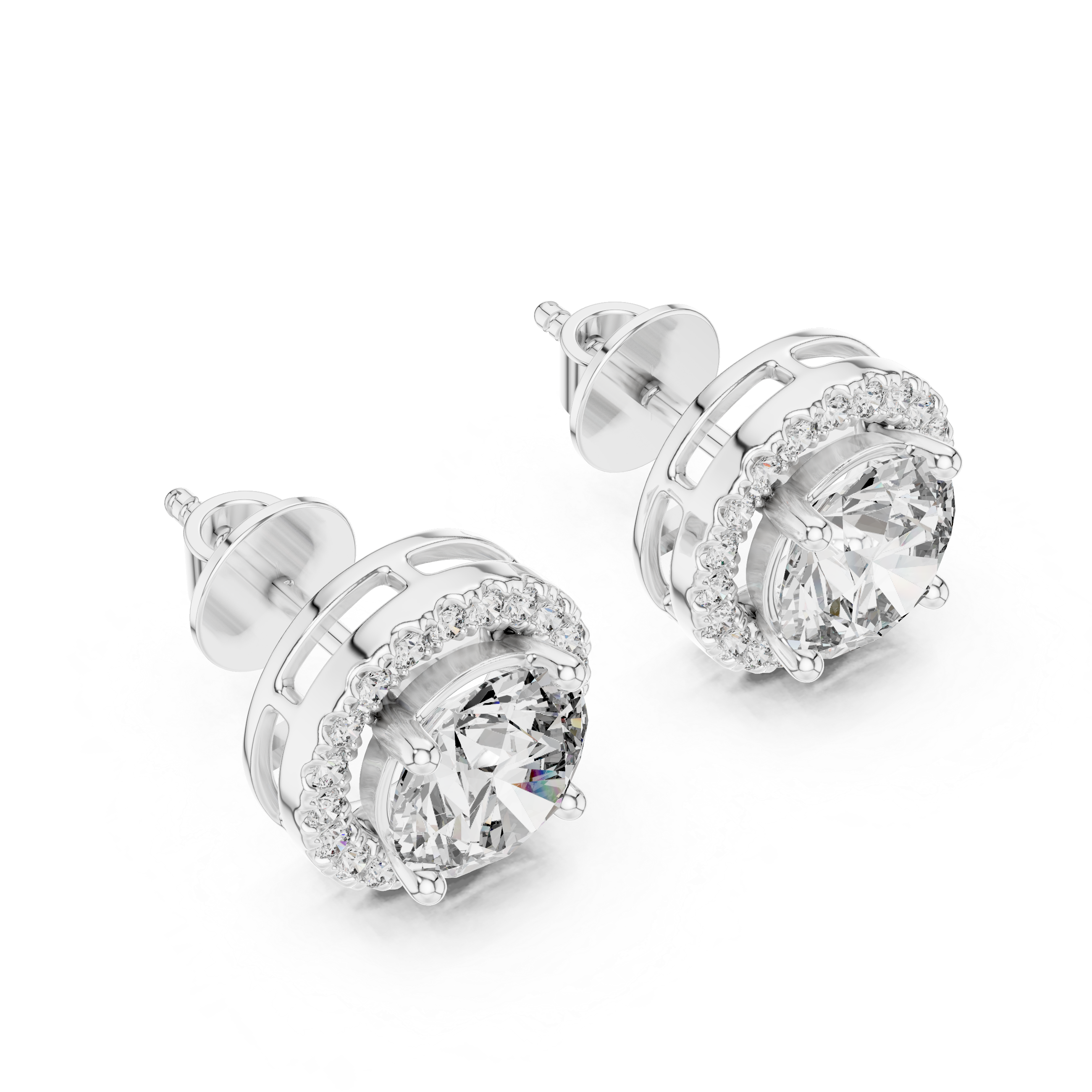 Round Halo Diamond Stud Earrings