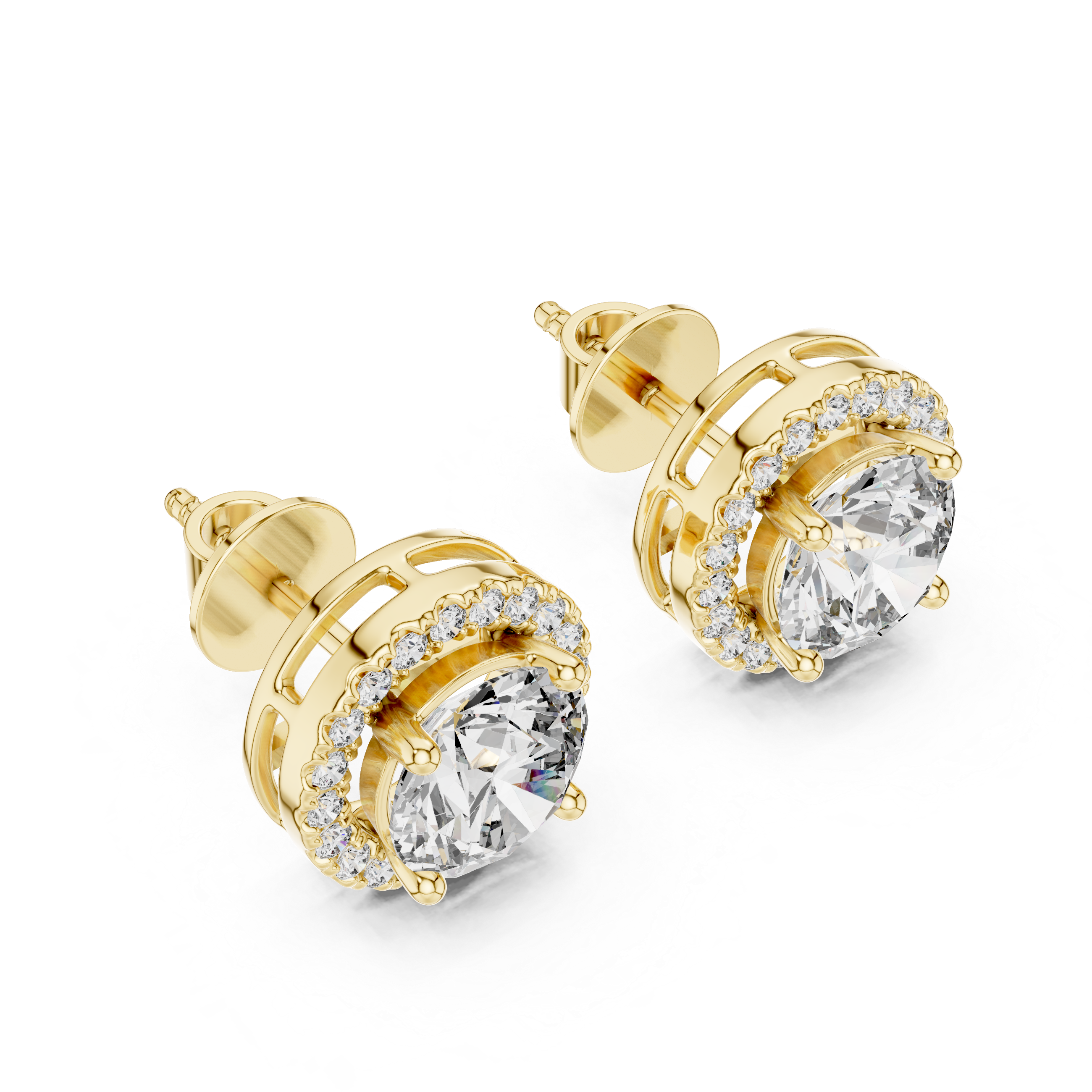 Round Halo Diamond Stud Earrings