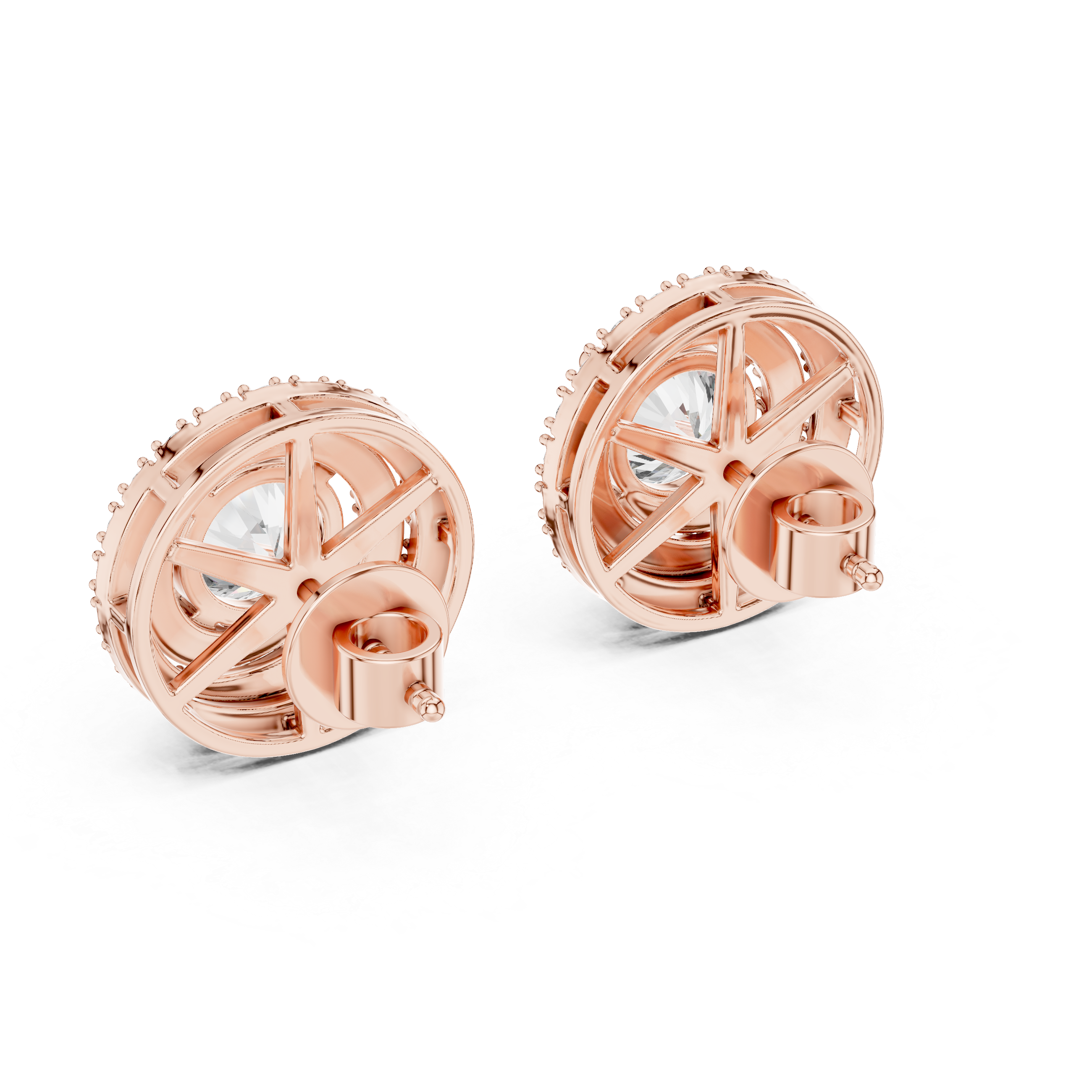 Double Halo Round Diamond Stud Earrings