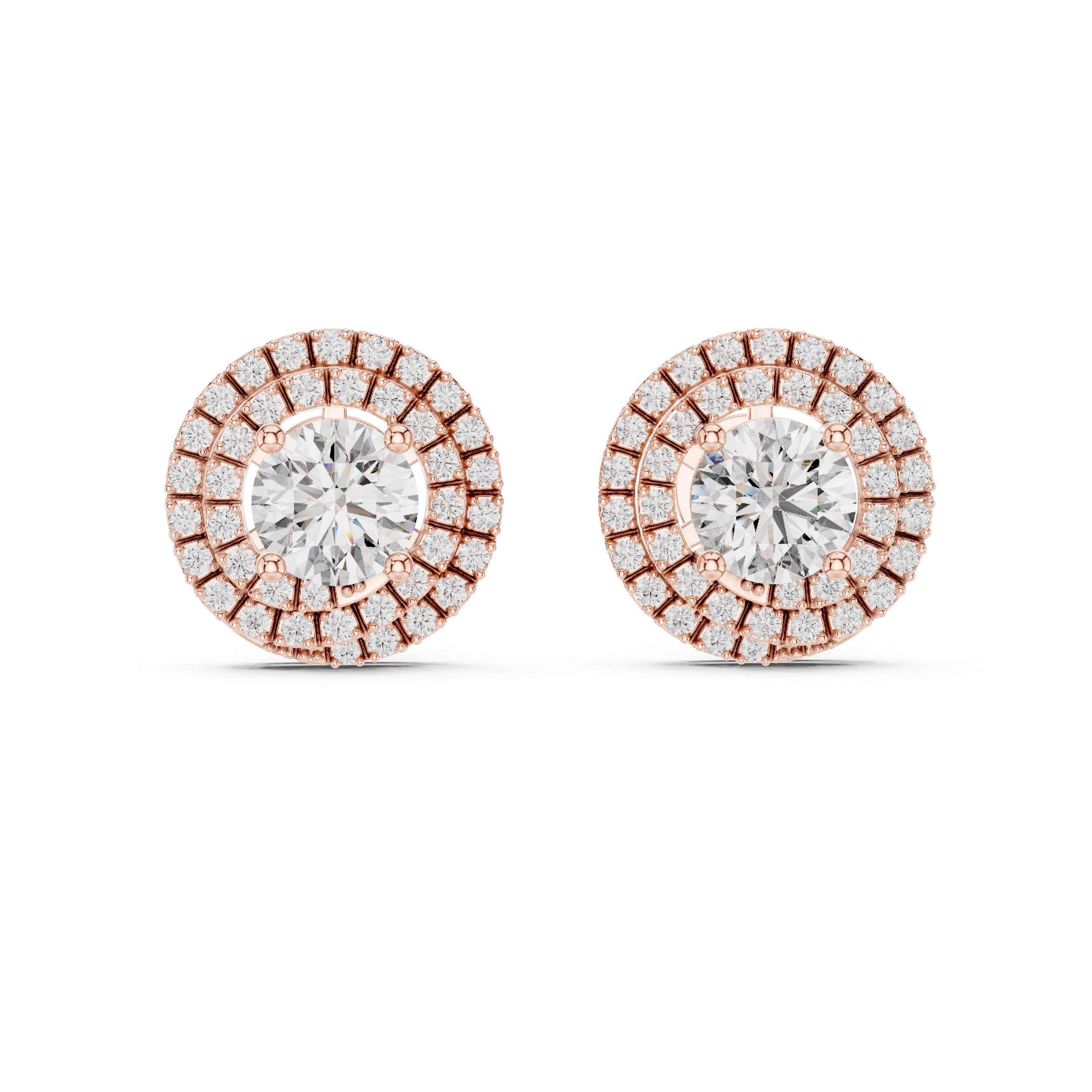 Double Halo Round Diamond Stud Earrings