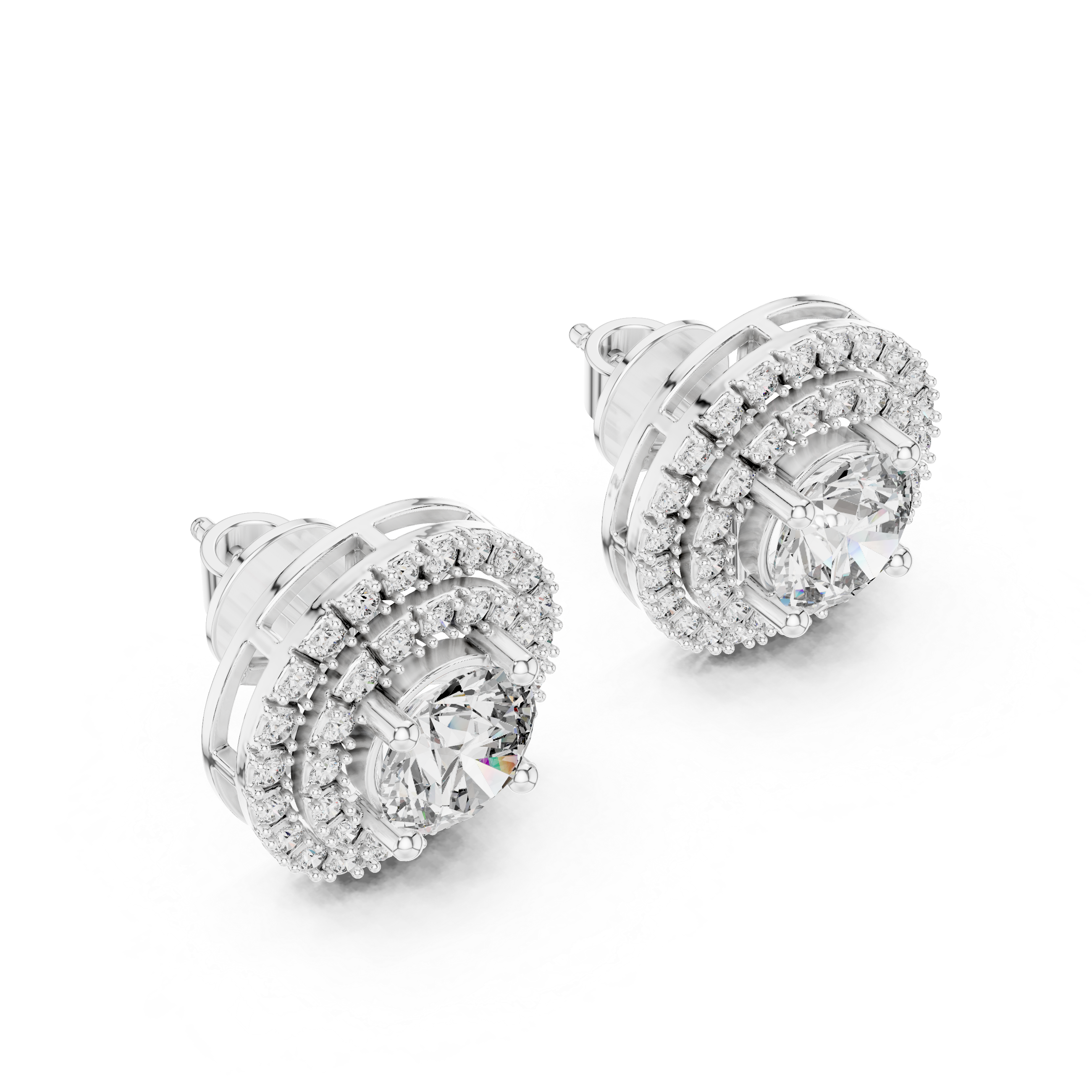 Double Halo Round Diamond Stud Earrings