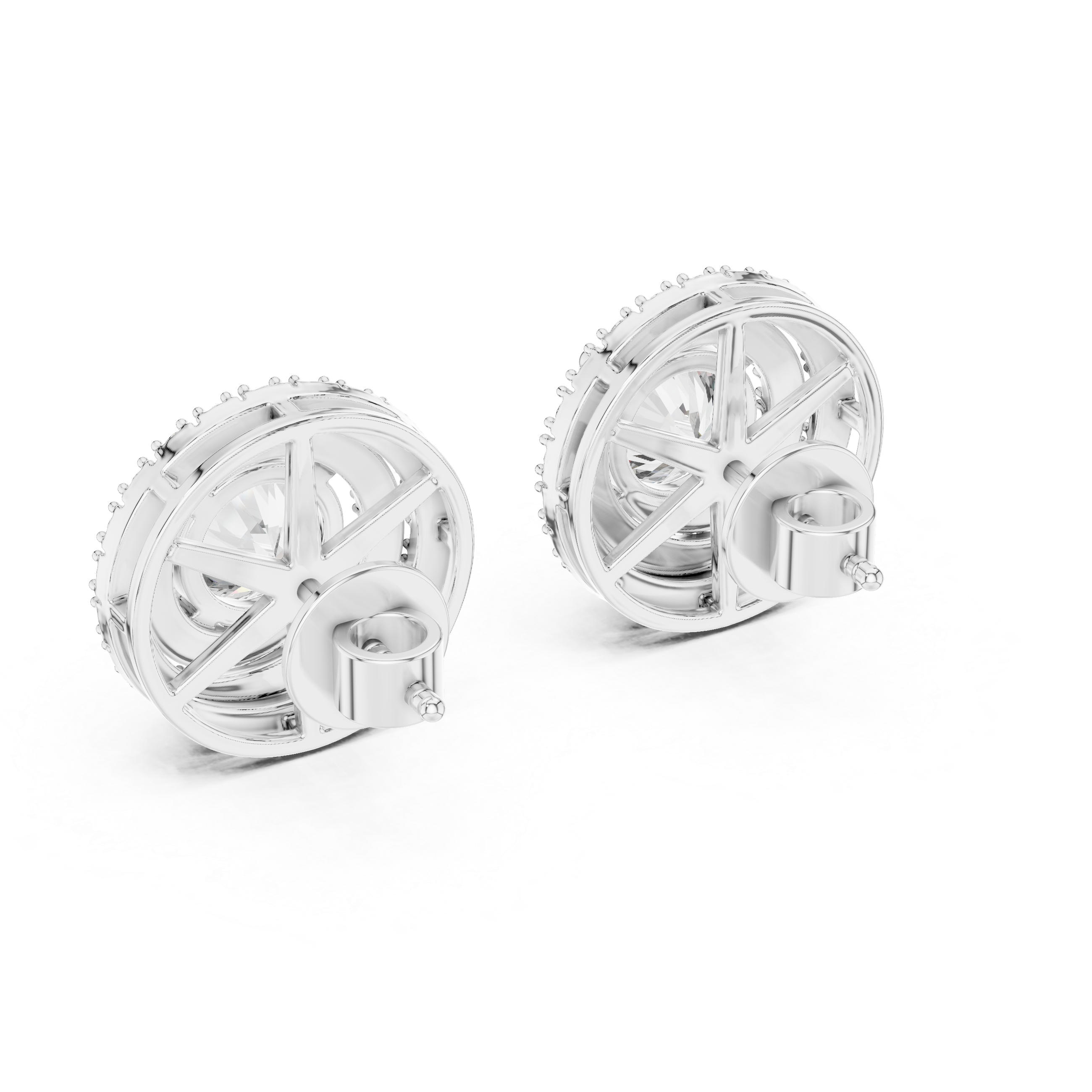 Double Halo Round Diamond Stud Earrings