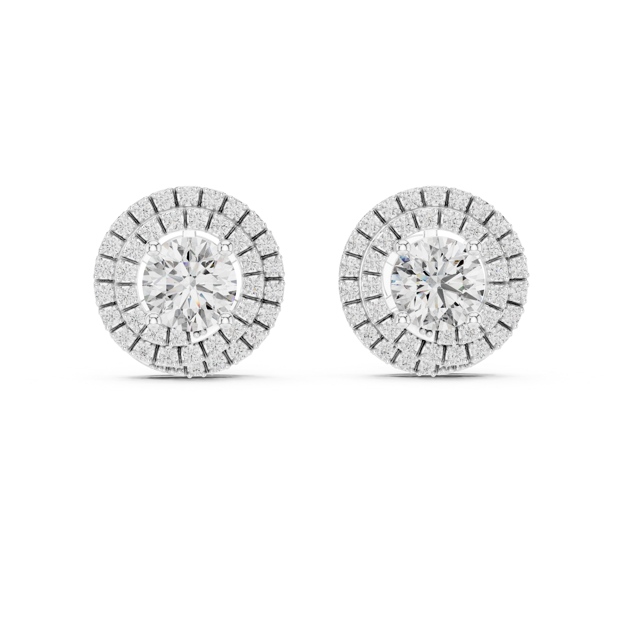 Double Halo Round Diamond Stud Earrings
