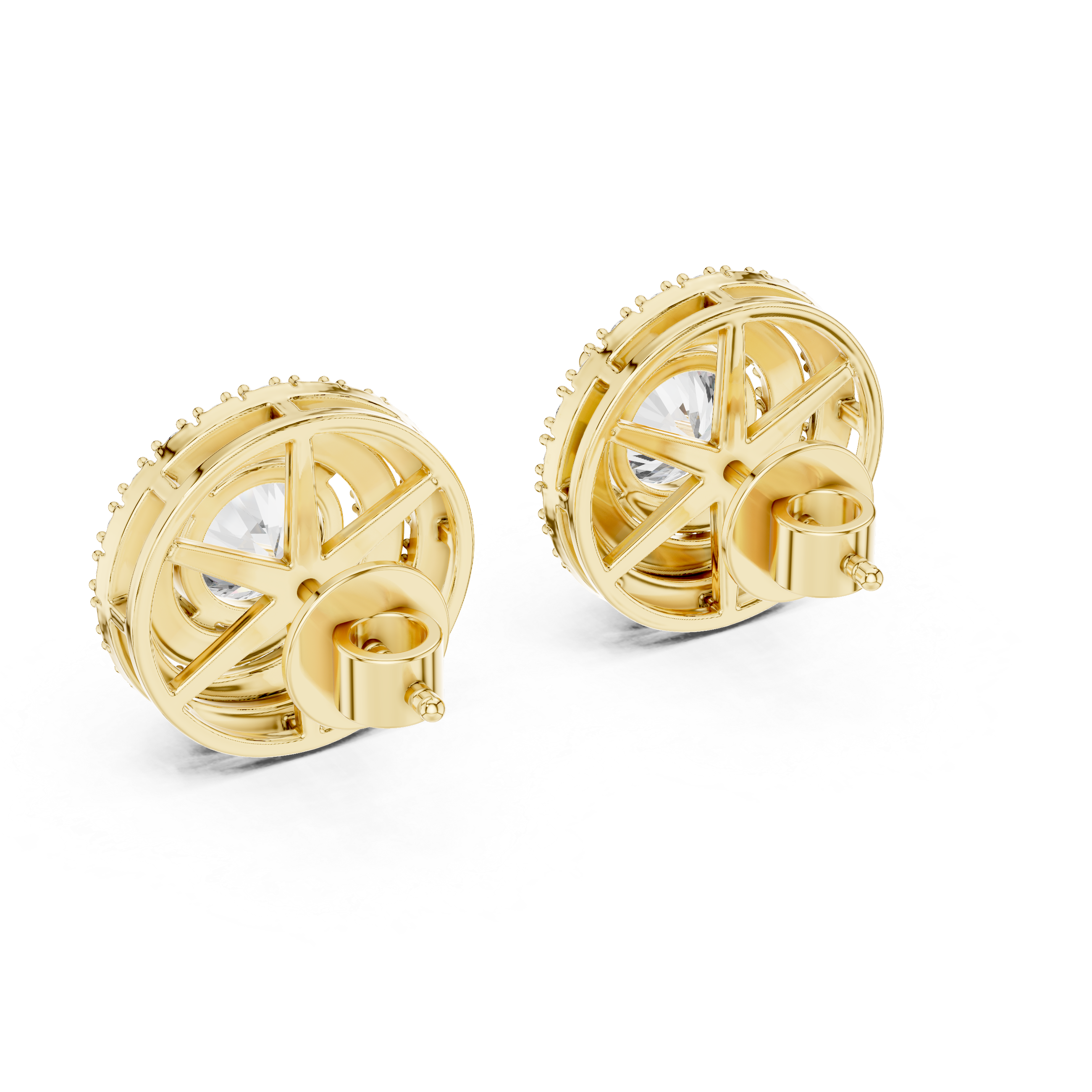 Double Halo Round Diamond Stud Earrings