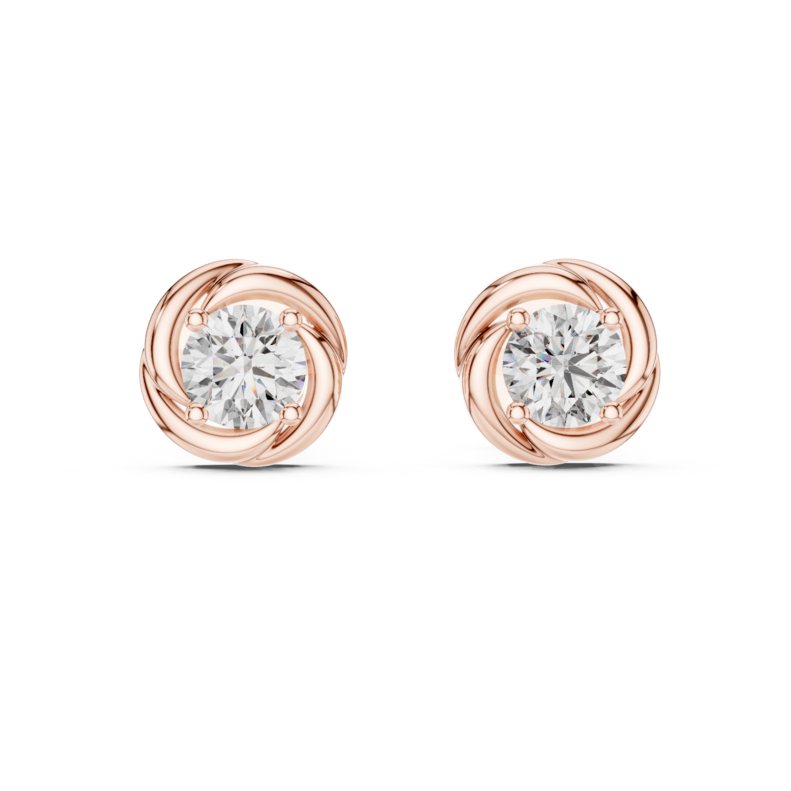 Twisted Halo Round Diamond Stud Earrings