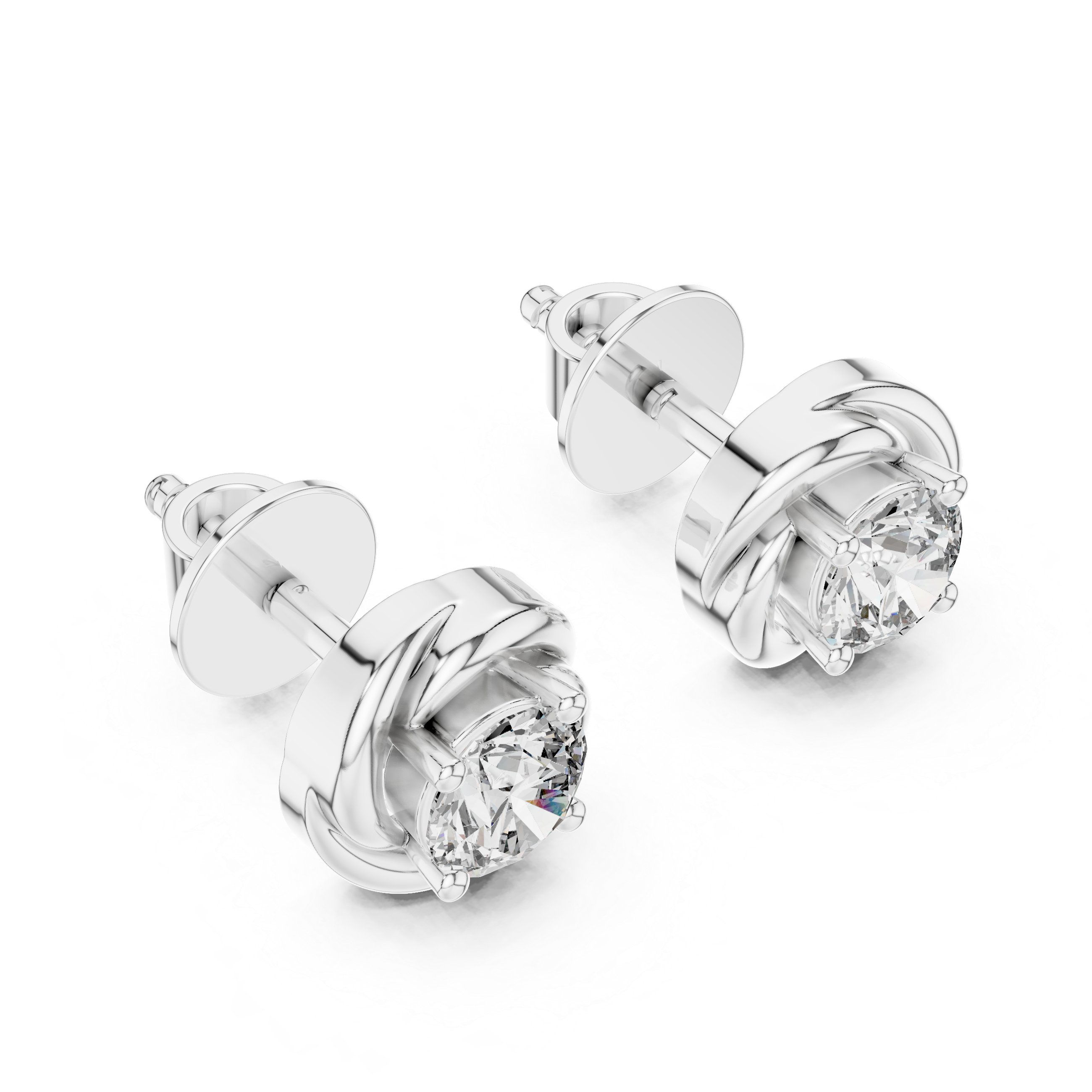 Twisted Halo Round Diamond Stud Earrings