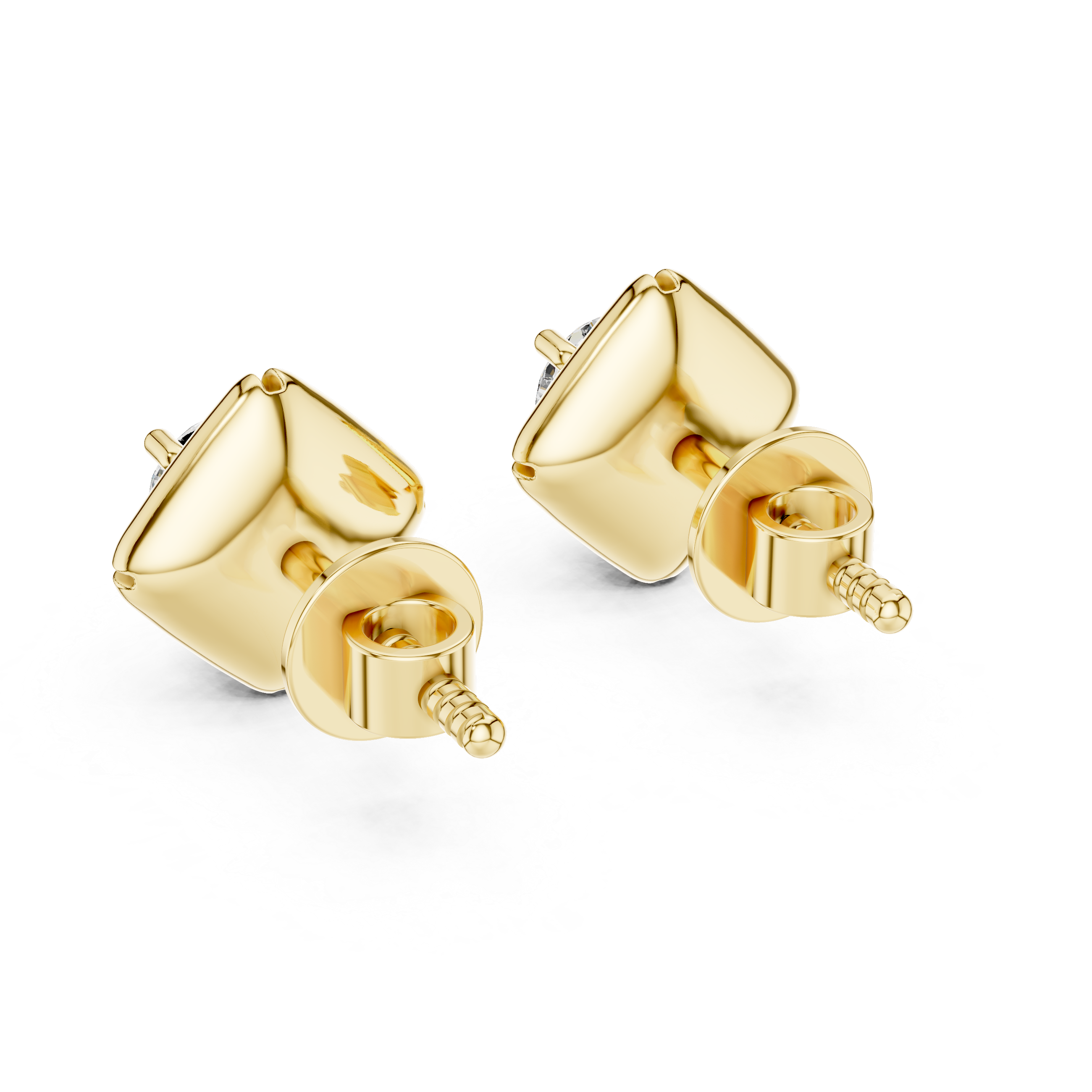 Geometric Floral Round Diamond Stud Earrings in Sculpted Square Frame