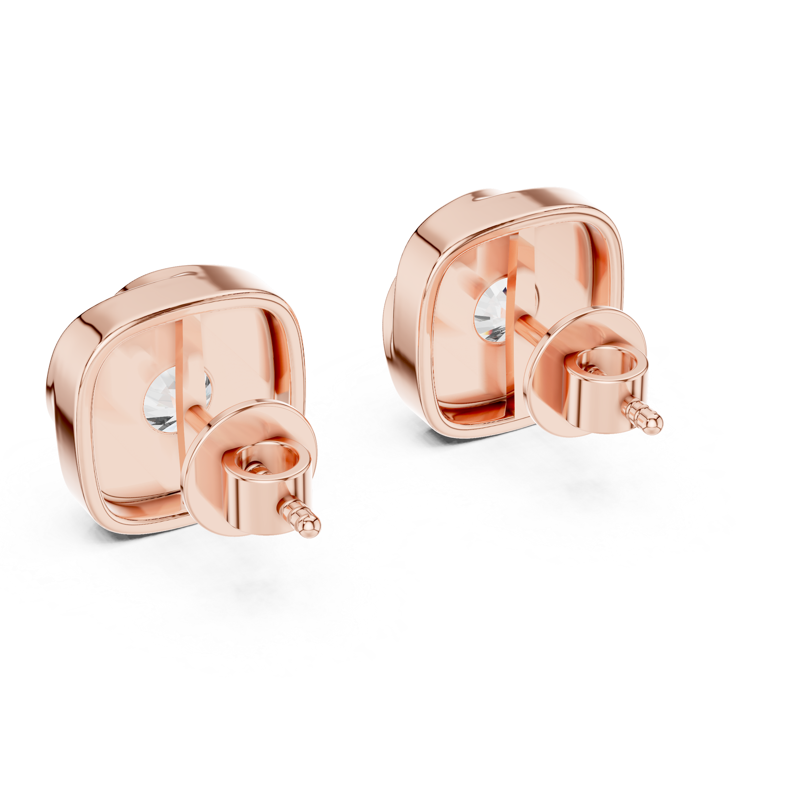 Modern Swirl Round Diamond Stud Earrings in Sculpted Cushion Frame
