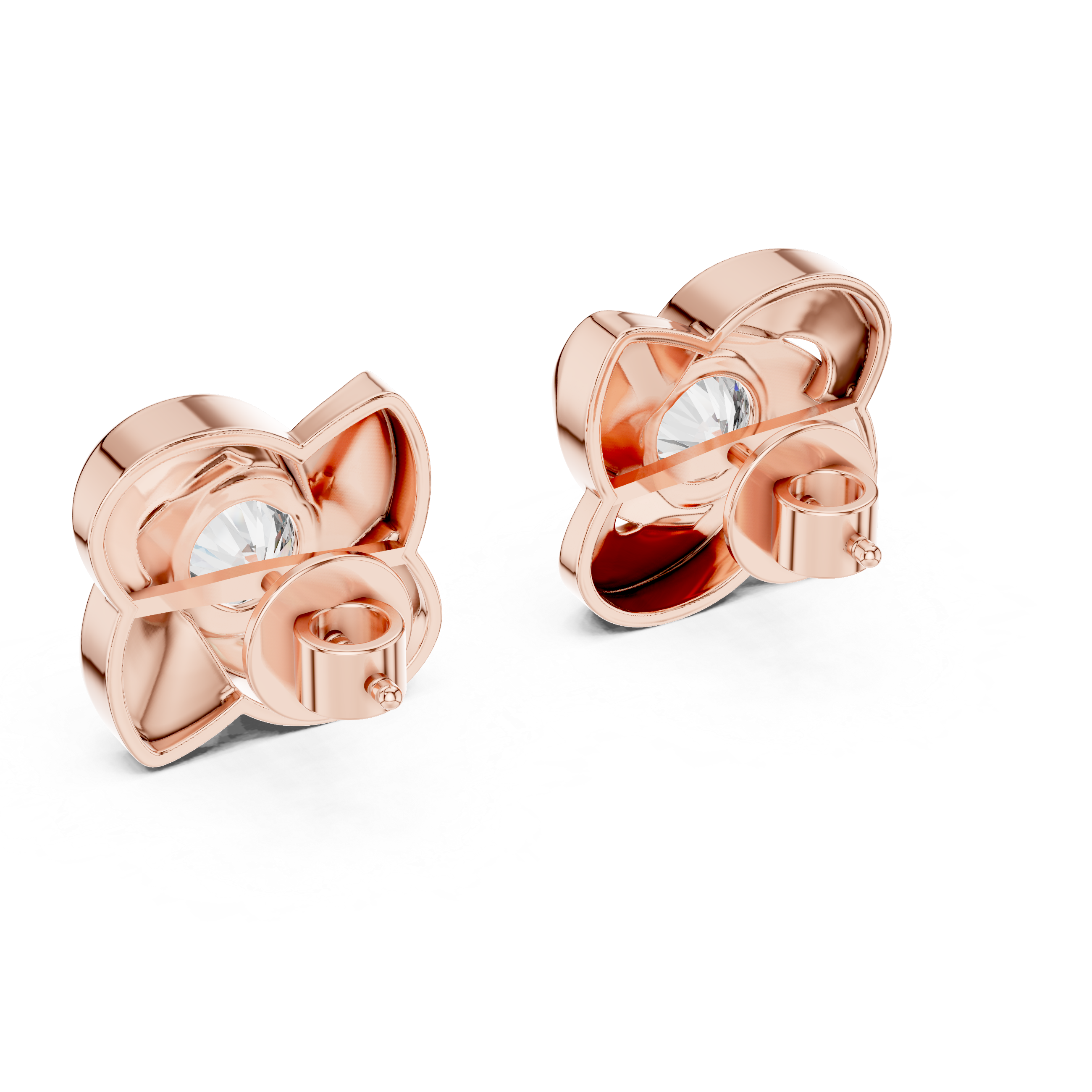 Floral Twist Round Diamond Stud Earrings in Modern Sculpted Setting