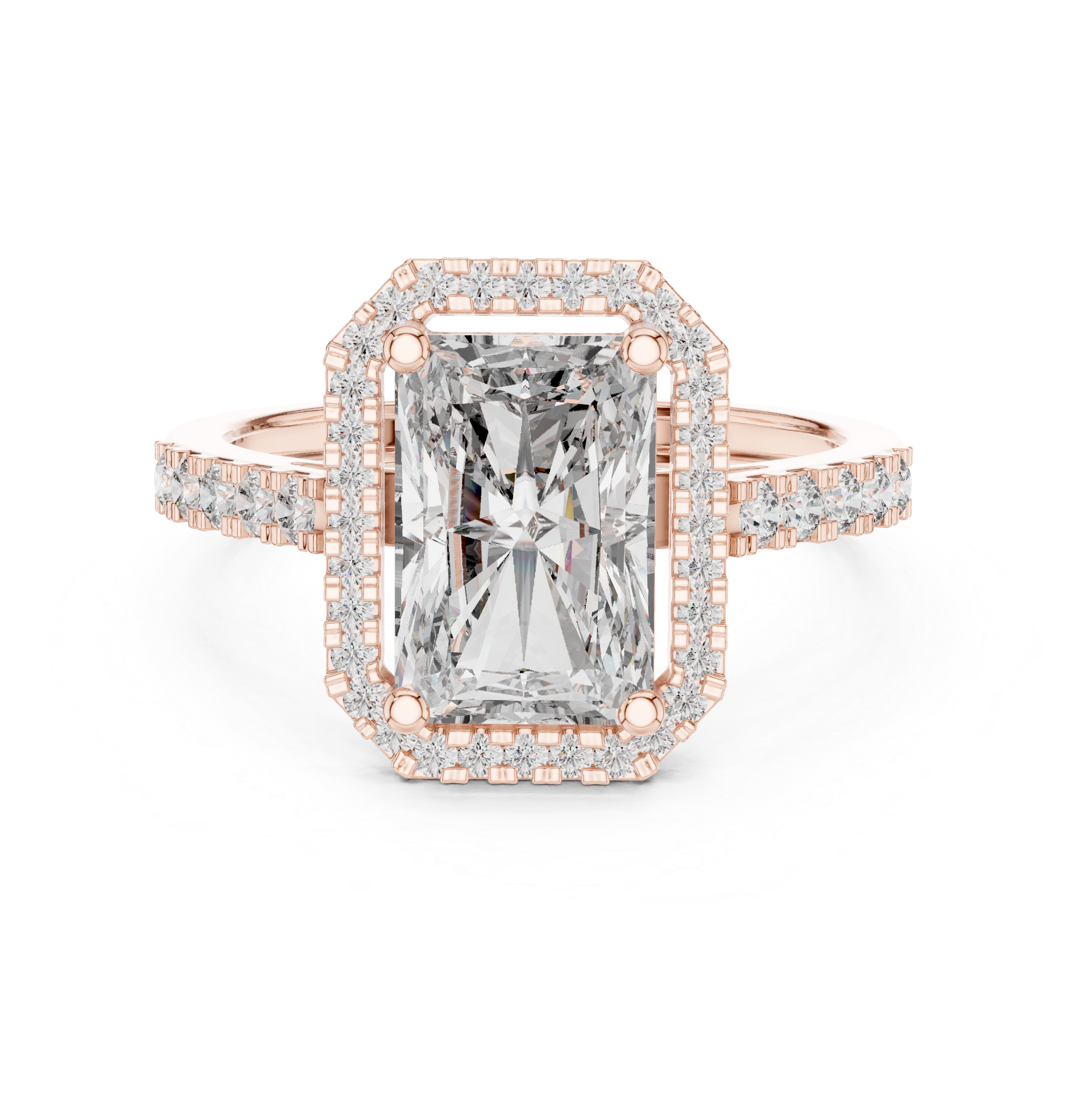 Radiant Cut Halo Engagement Ring – Hidden Halo Diamond Ring with Pavé Band