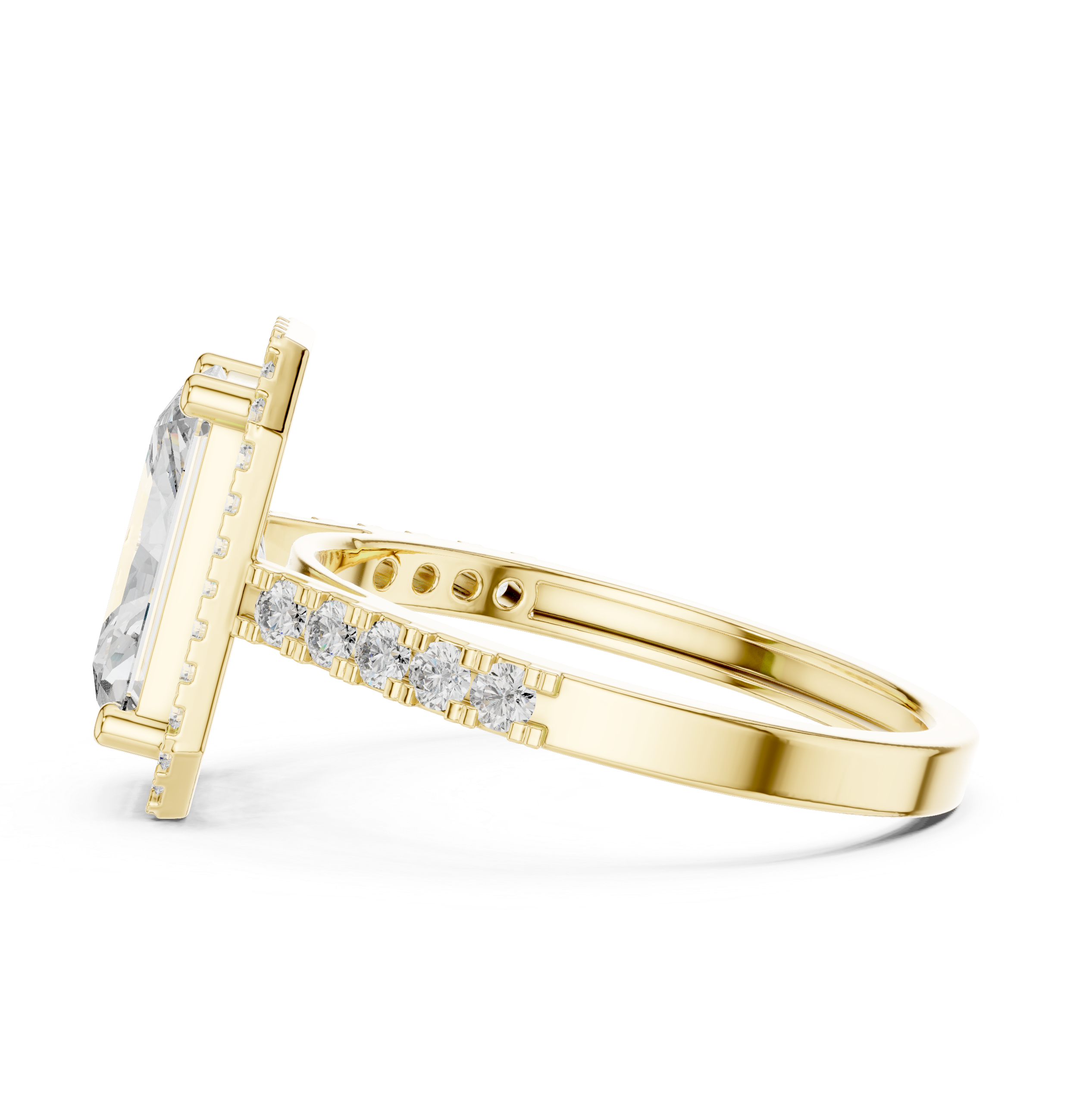 Radiant Cut Halo Engagement Ring – Hidden Halo Diamond Ring with Pavé Band