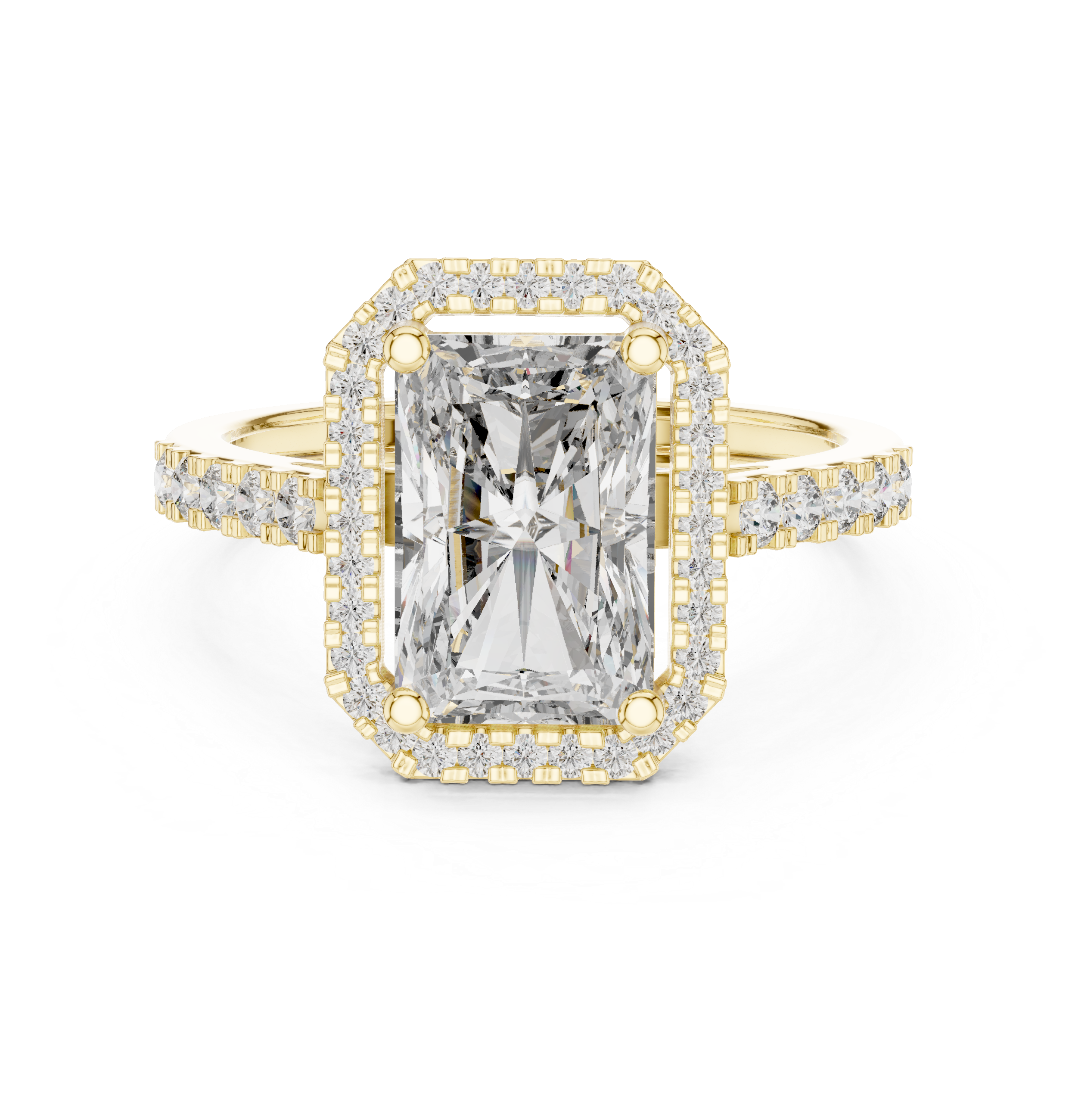 Radiant Cut Halo Engagement Ring – Hidden Halo Diamond Ring with Pavé Band