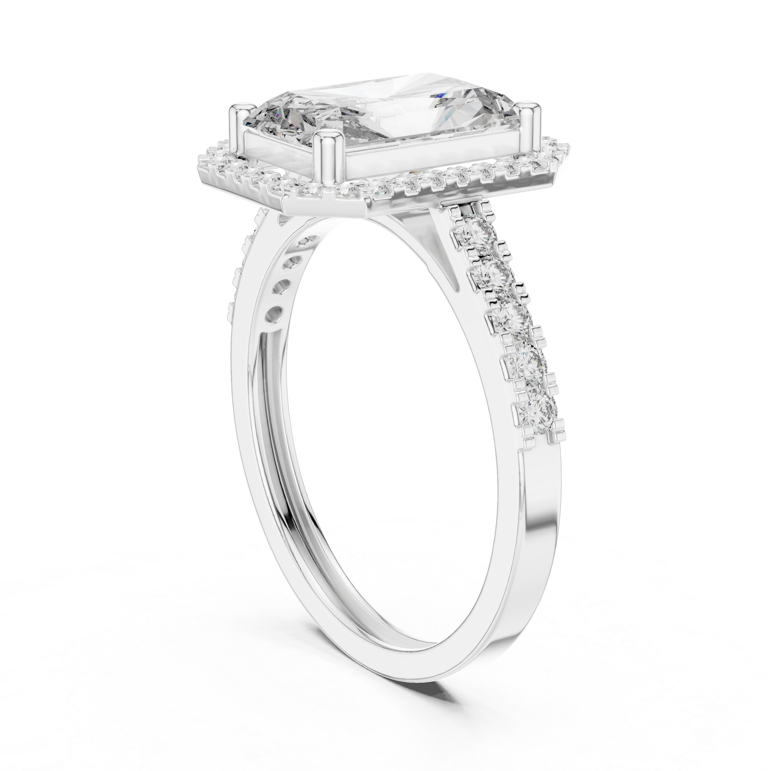 Radiant Cut Halo Engagement Ring – Hidden Halo Diamond Ring with Pavé Band