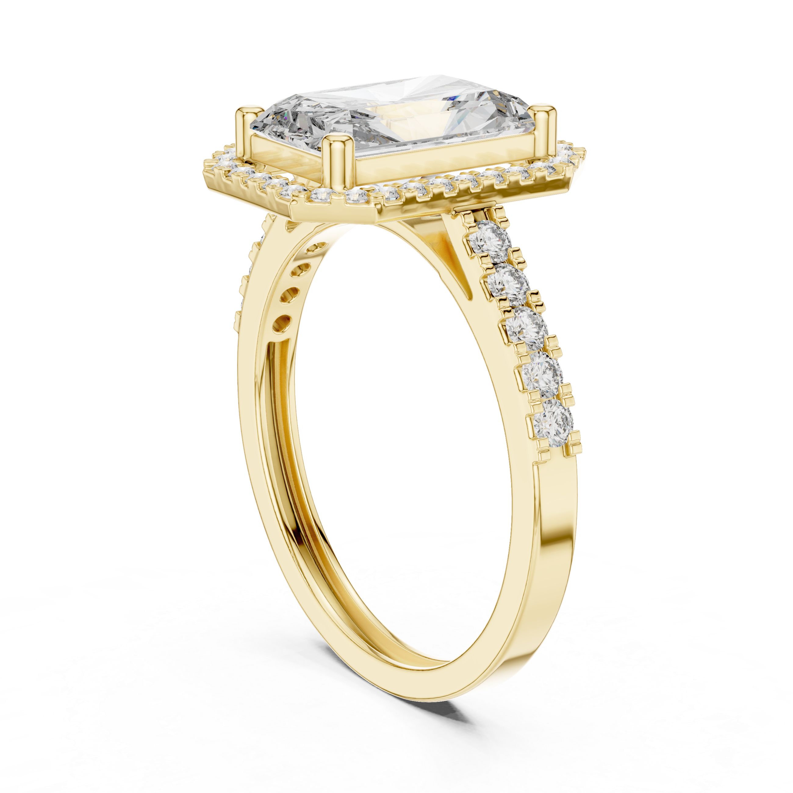 Radiant Cut Halo Engagement Ring – Hidden Halo Diamond Ring with Pavé Band