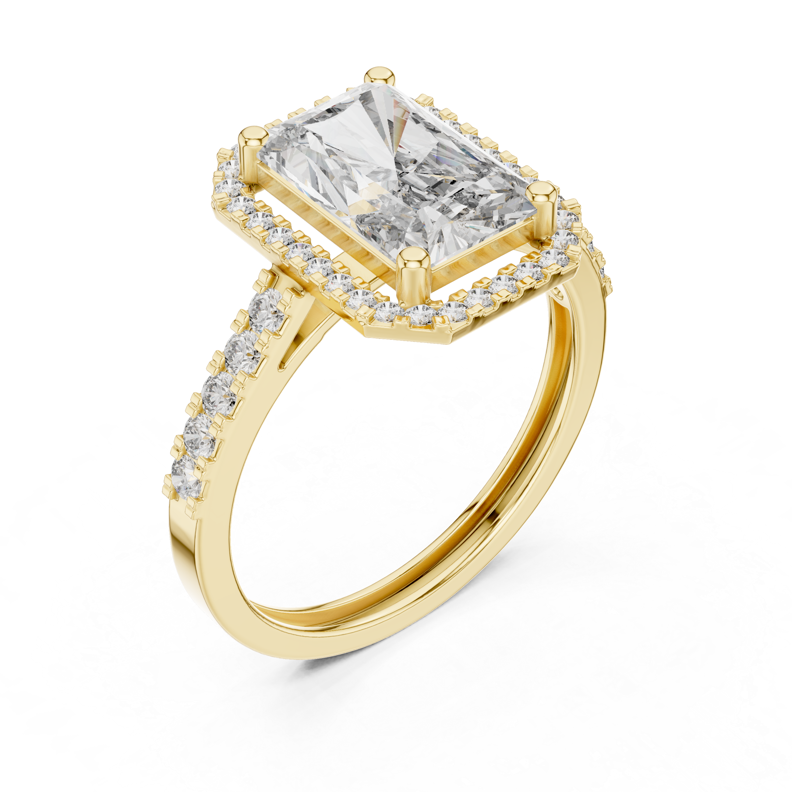 Radiant Cut Halo Engagement Ring – Hidden Halo Diamond Ring with Pavé Band