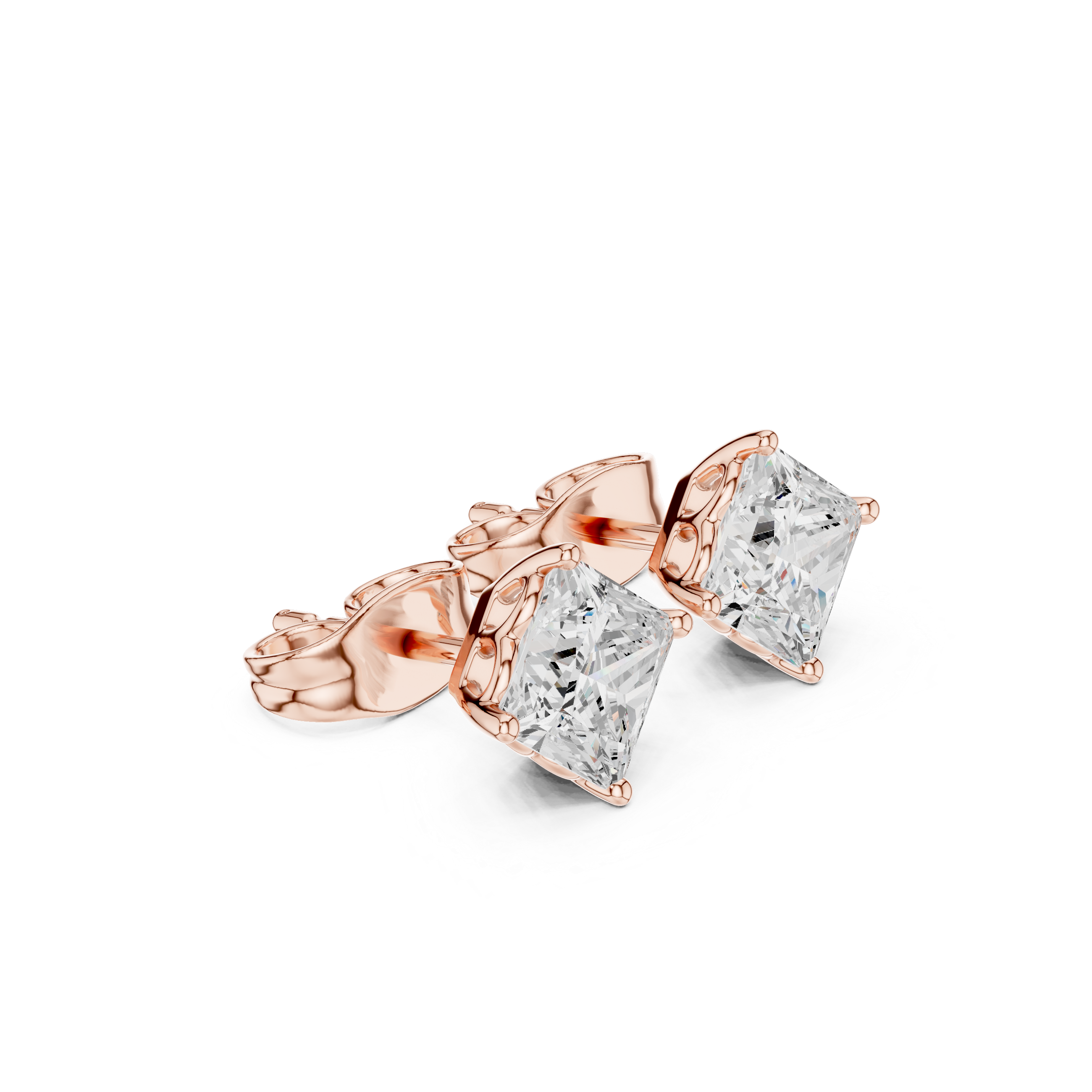 Princess Cut Diamond Stud Earrings in Classic Four-Prong Setting