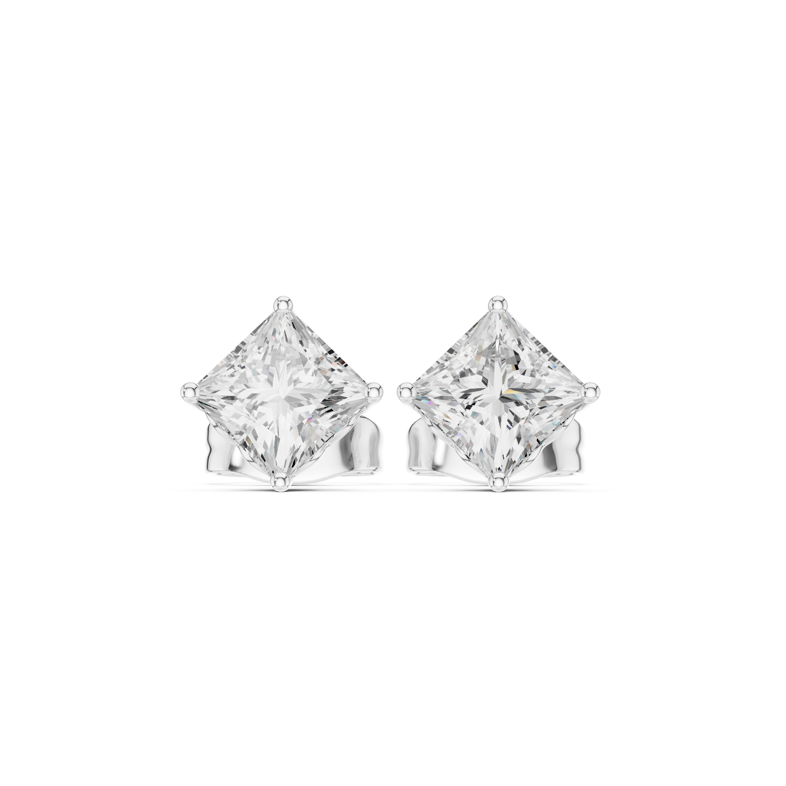 Princess Cut Diamond Stud Earrings in Classic Four-Prong Setting