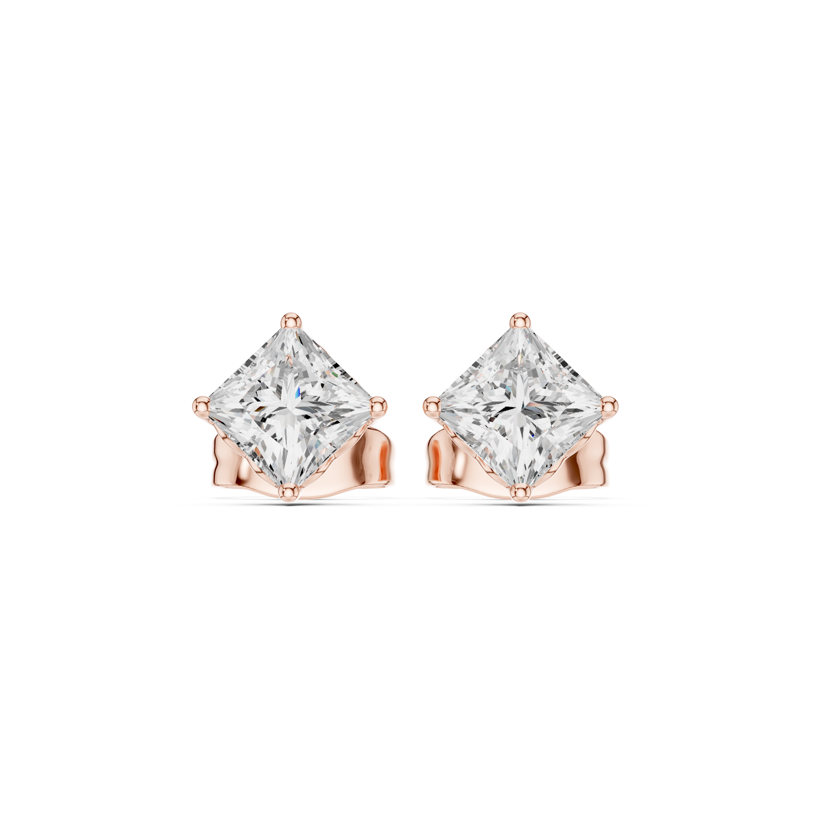 Princess Cut Diamond Stud Earrings with Minimal Prong Setting