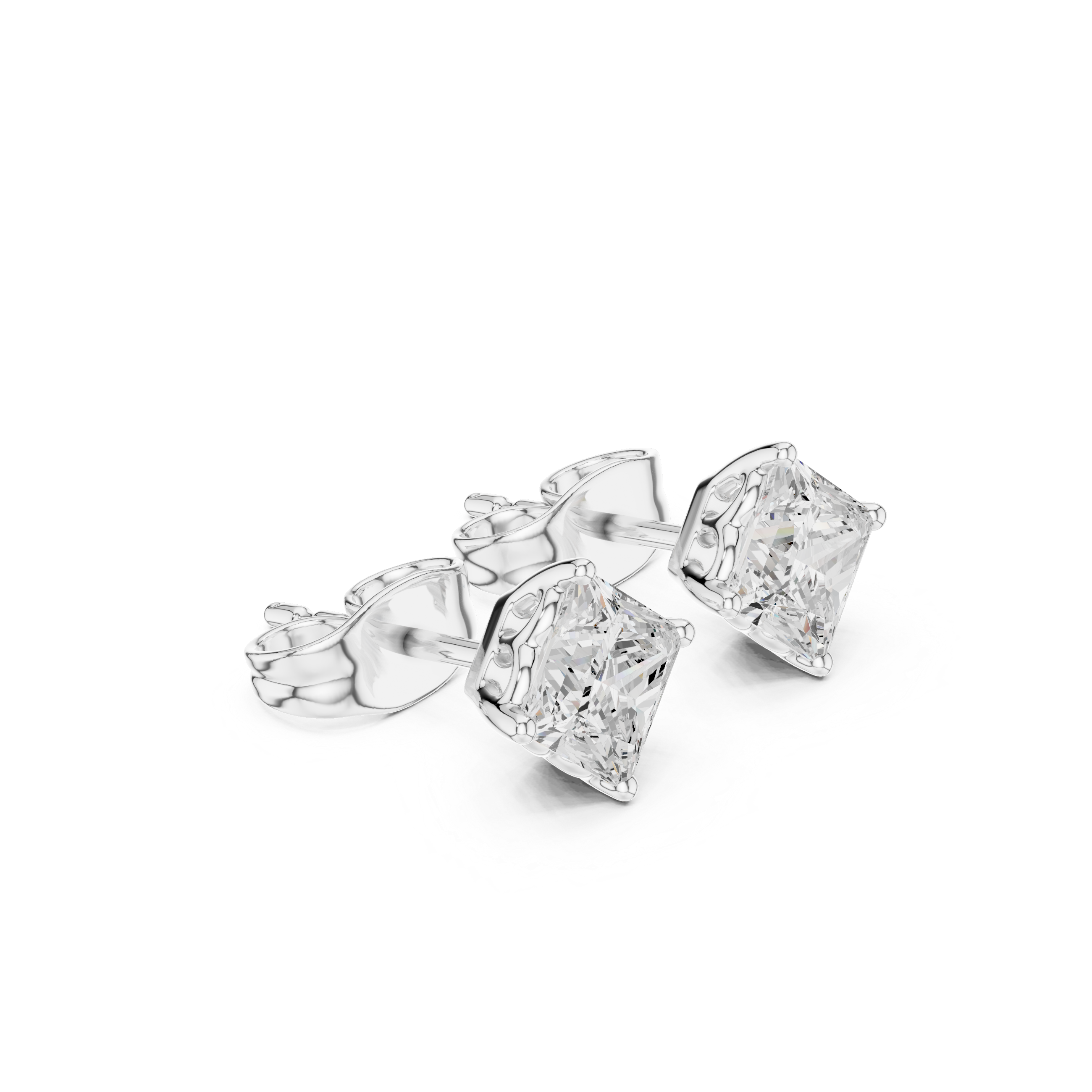 Princess Cut Diamond Stud Earrings with Minimal Prong Setting