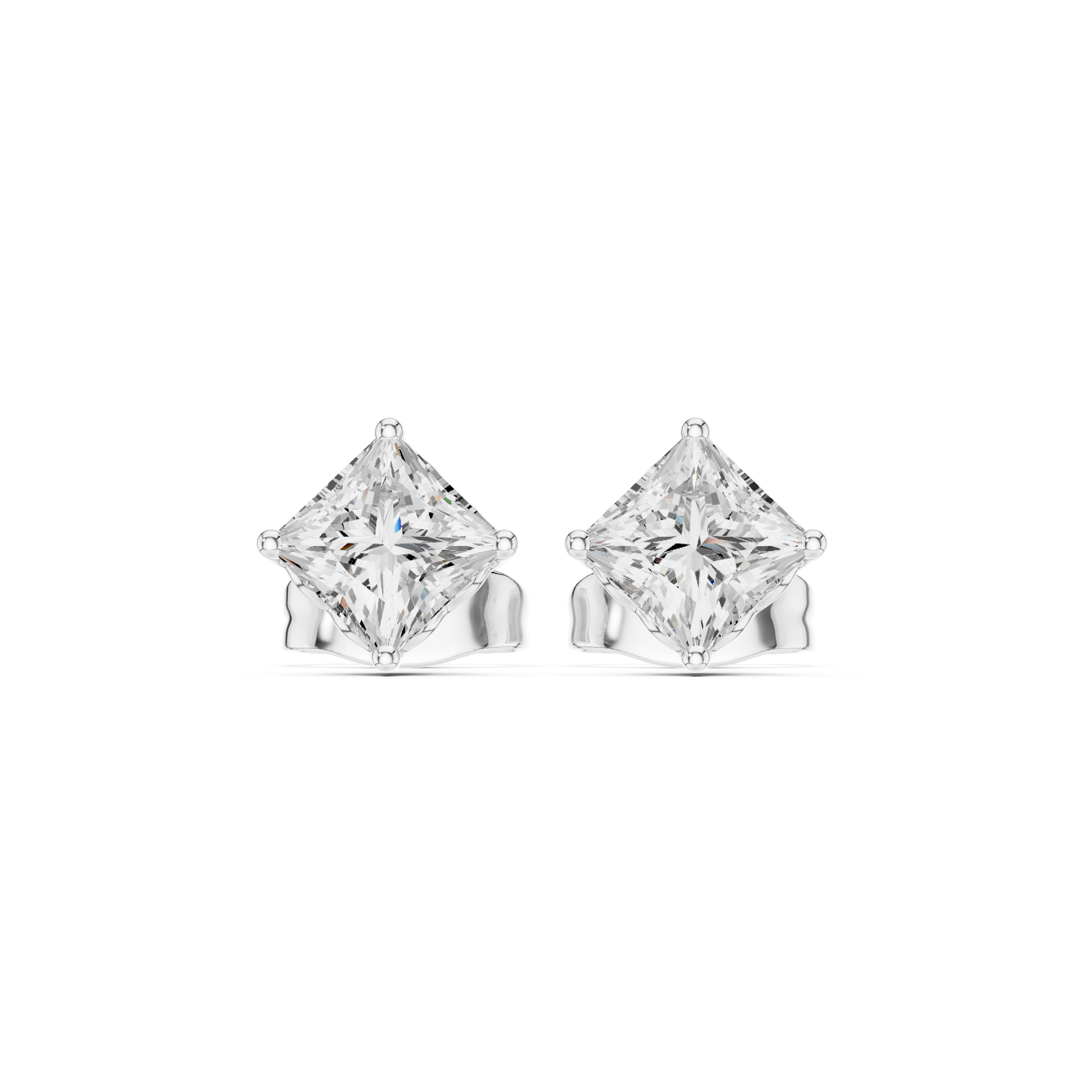 Princess Cut Diamond Stud Earrings with Minimal Prong Setting