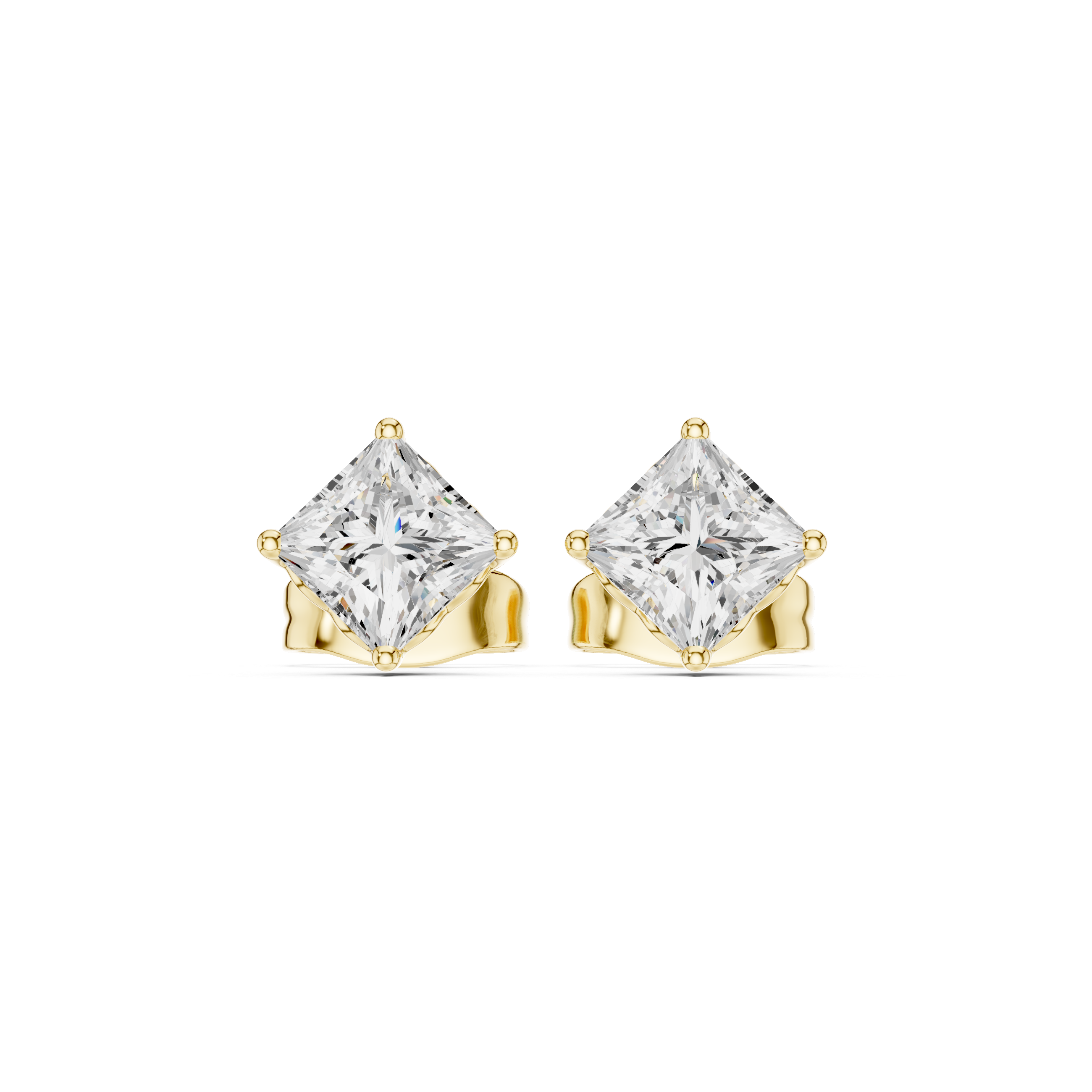Princess Cut Diamond Stud Earrings with Minimal Prong Setting
