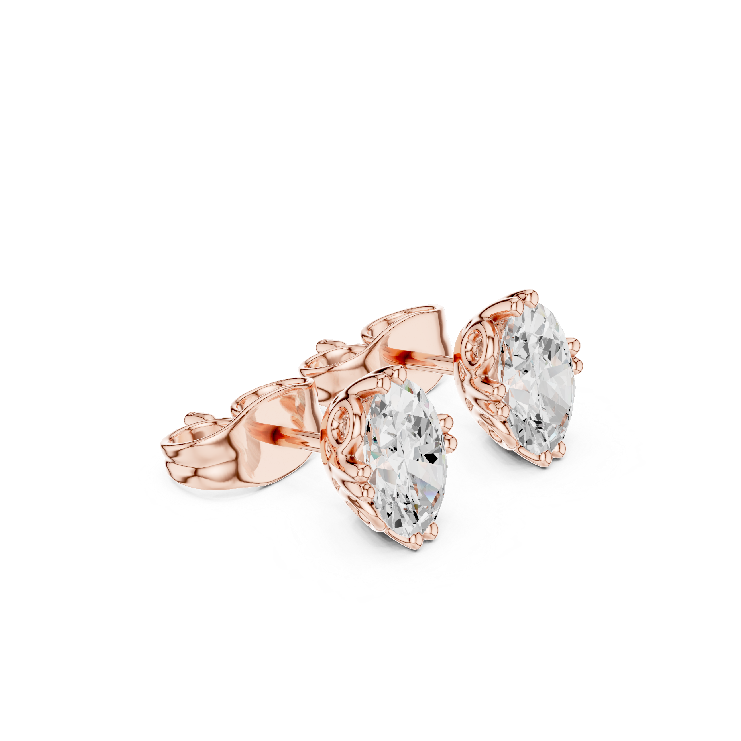 Oval Cut Diamond Stud Earrings with Decorative Prong Detailing