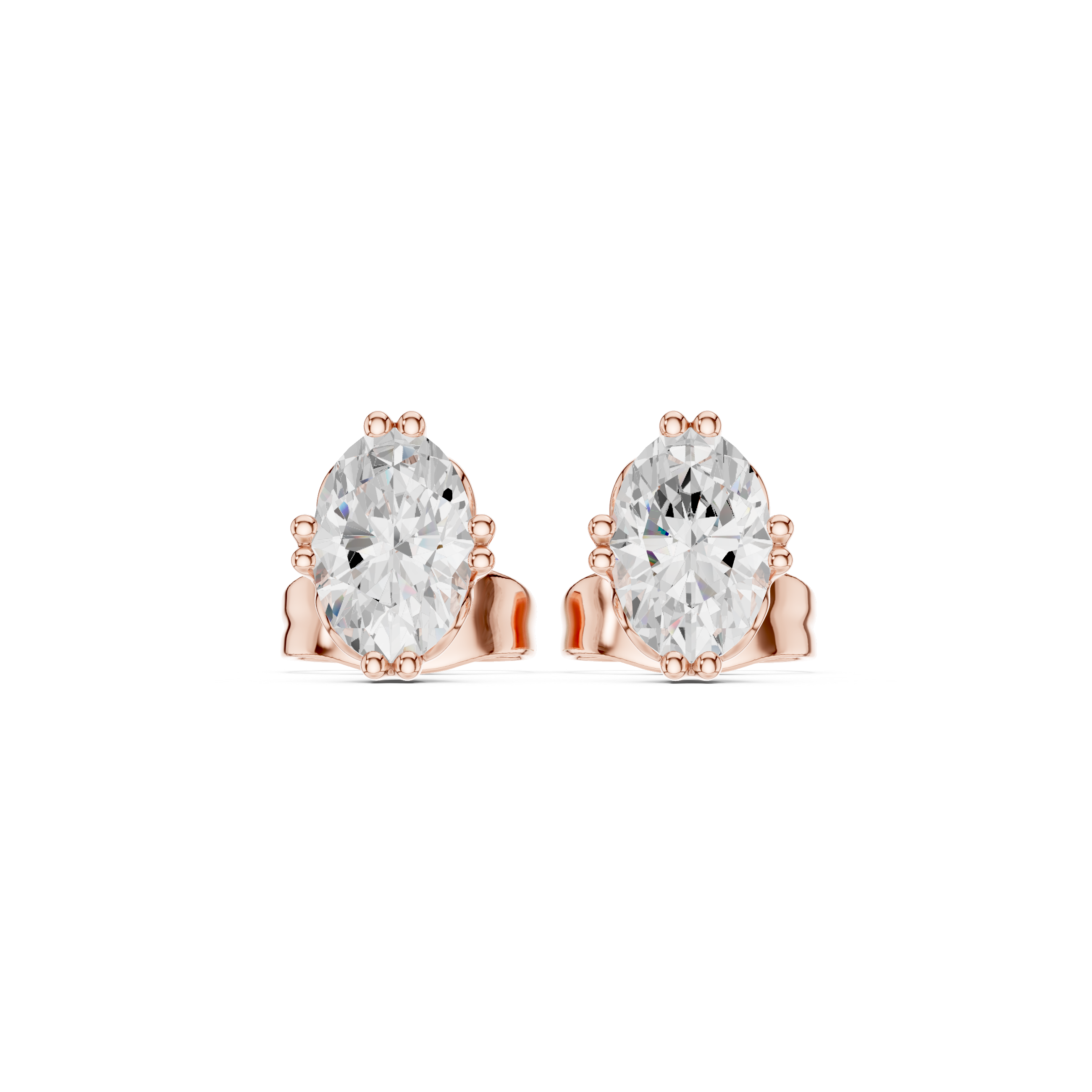 Oval Cut Diamond Stud Earrings with Decorative Prong Detailing