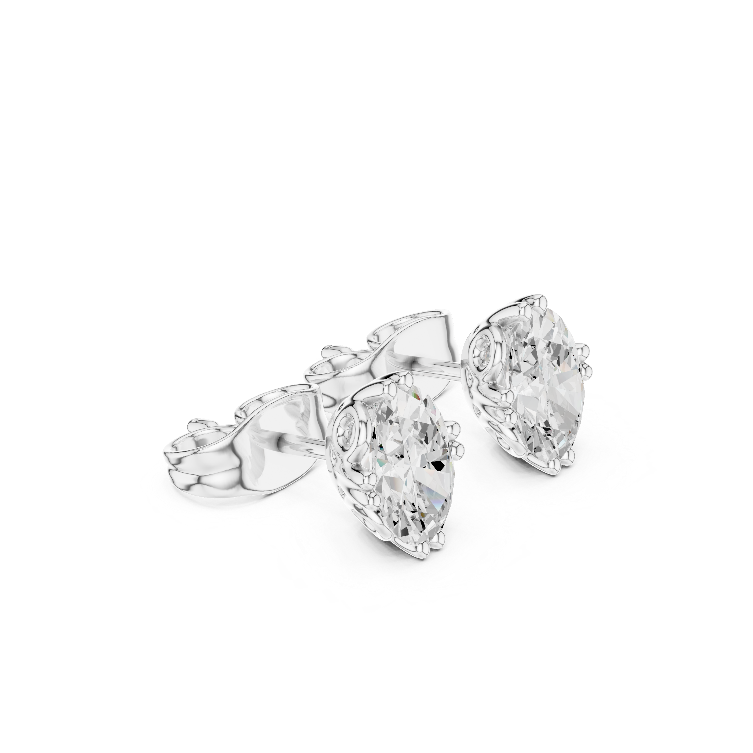 Oval Cut Diamond Stud Earrings with Decorative Prong Detailing