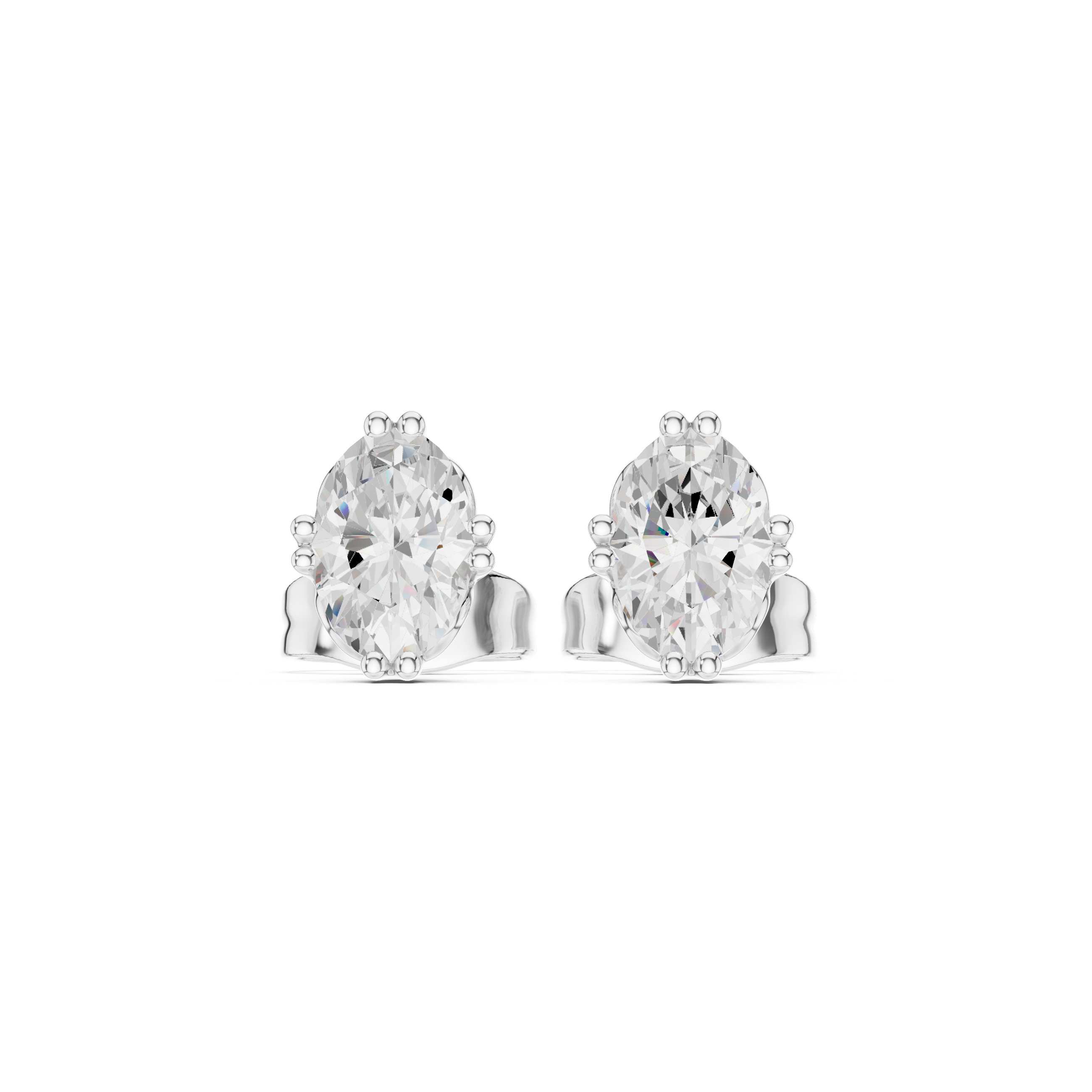 Oval Cut Diamond Stud Earrings with Decorative Prong Detailing