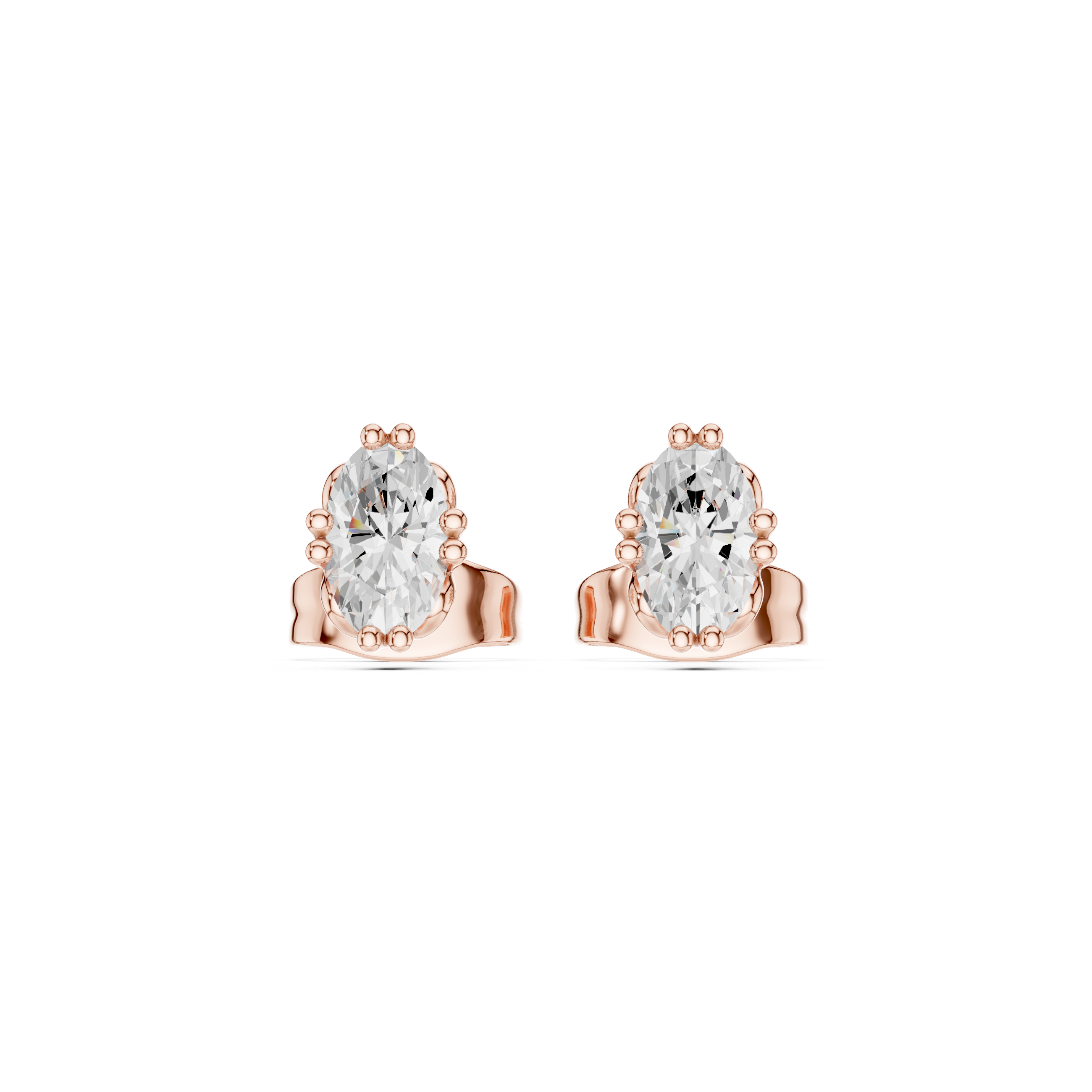 Oval Cut Diamond Stud Earrings with Beaded Prong Setting