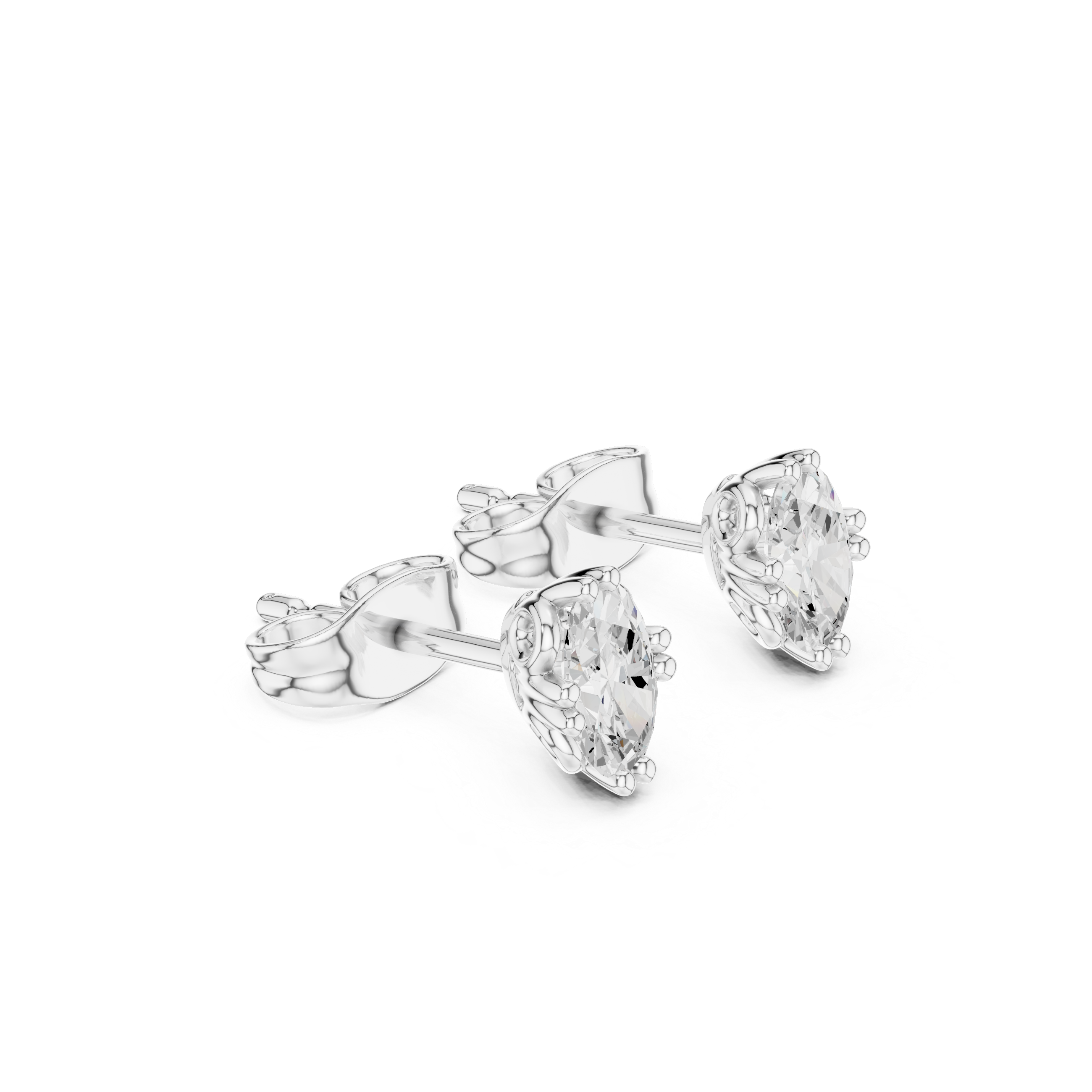 Oval Cut Diamond Stud Earrings with Beaded Prong Setting