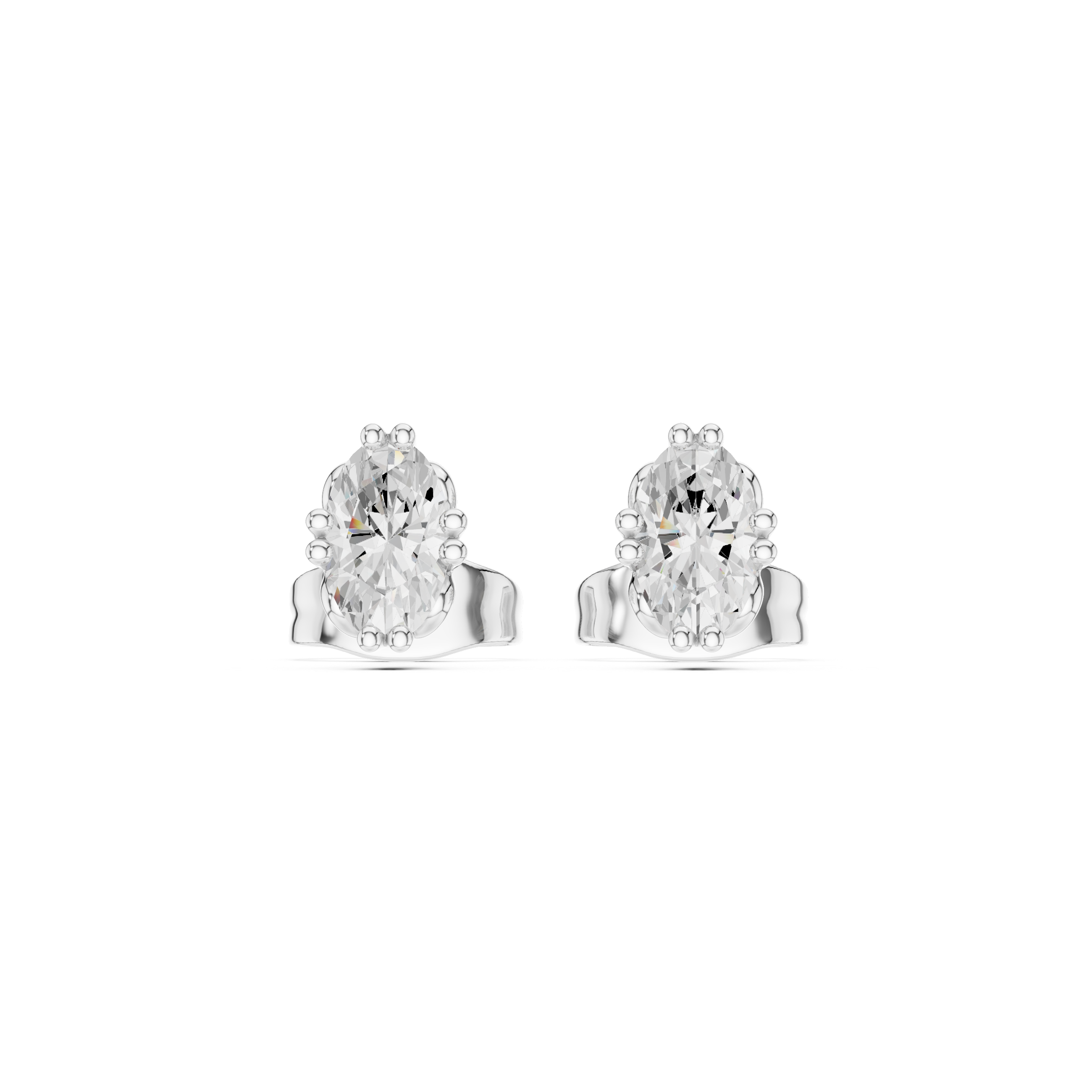 Oval Cut Diamond Stud Earrings with Beaded Prong Setting