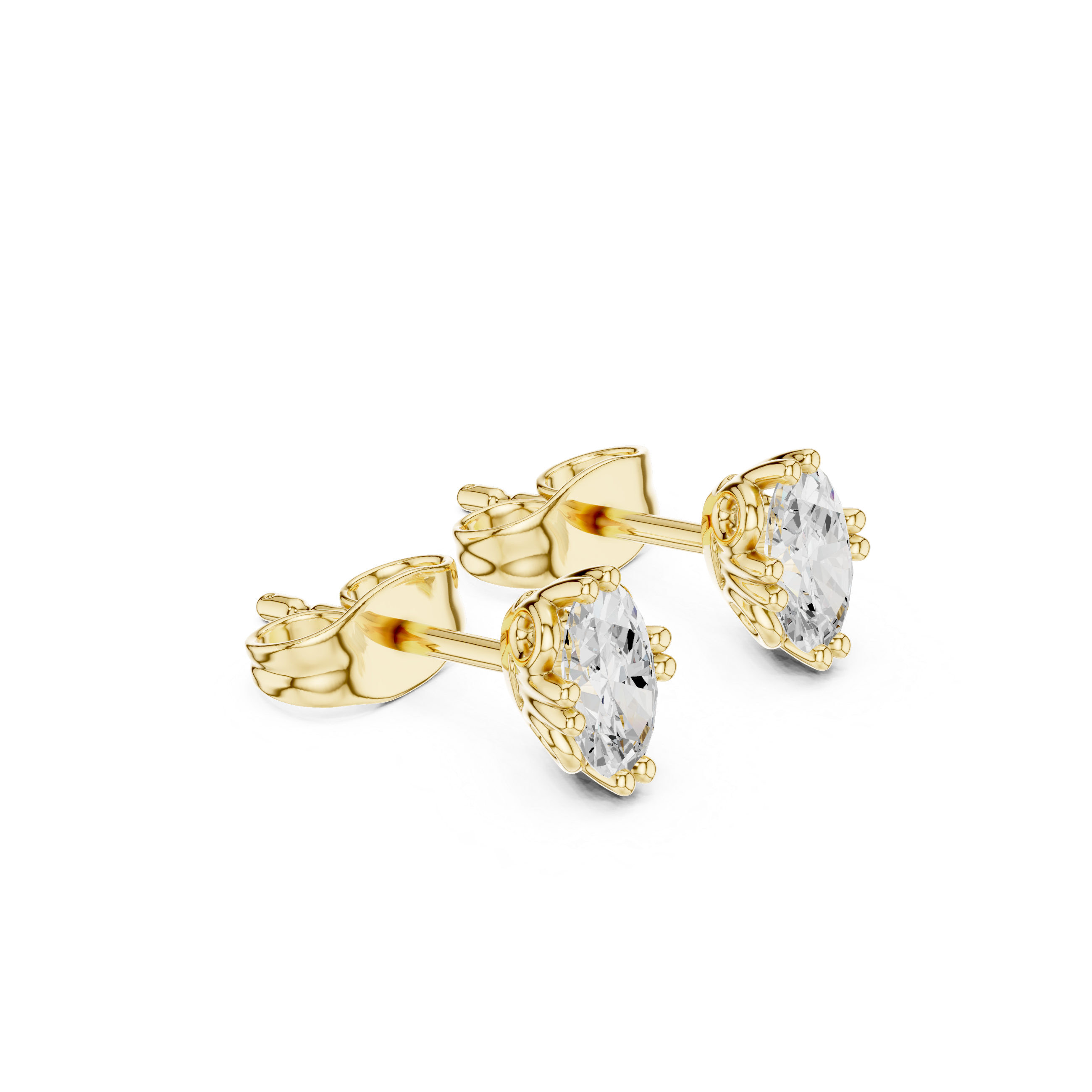 Oval Cut Diamond Stud Earrings with Beaded Prong Setting