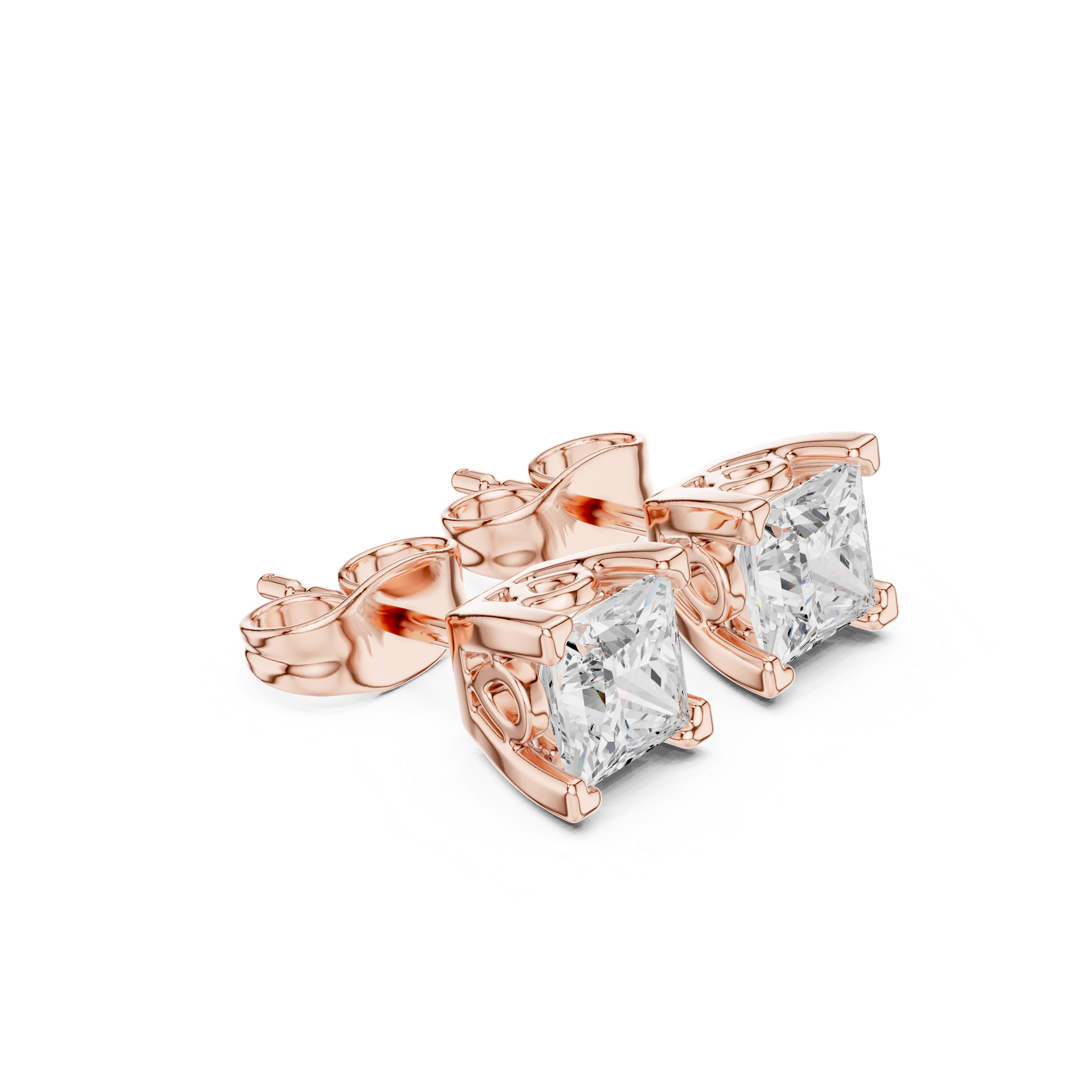 Princess Cut Diamond Stud Earrings in Classic Four-Prong Setting