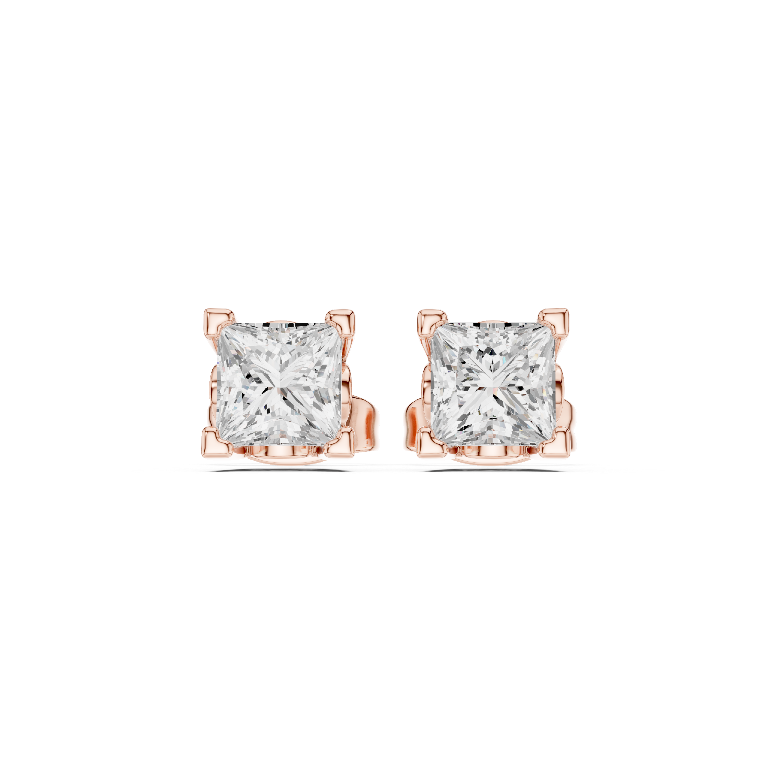 Princess Cut Diamond Stud Earrings in Classic Four-Prong Setting