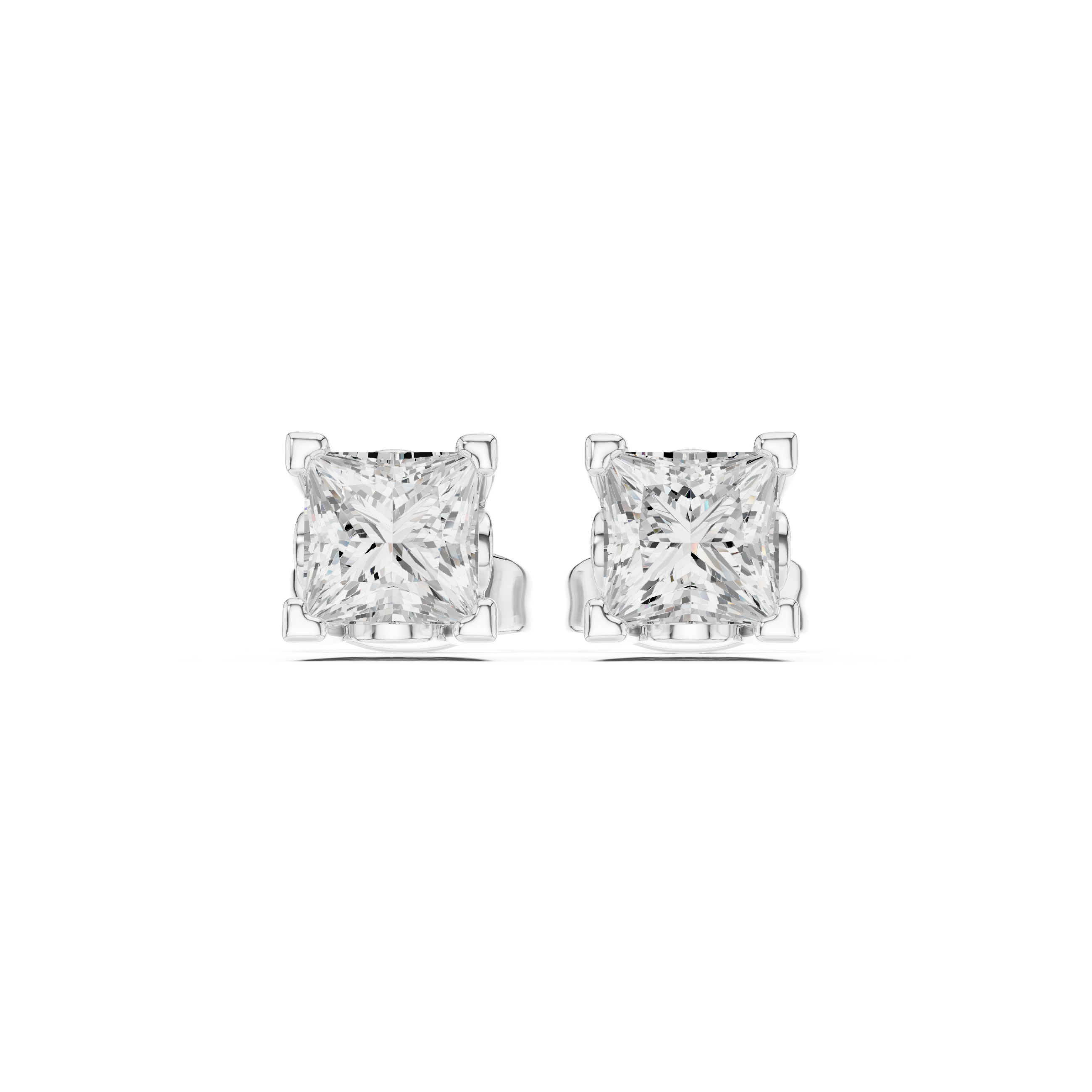 Princess Cut Diamond Stud Earrings in Classic Four-Prong Setting