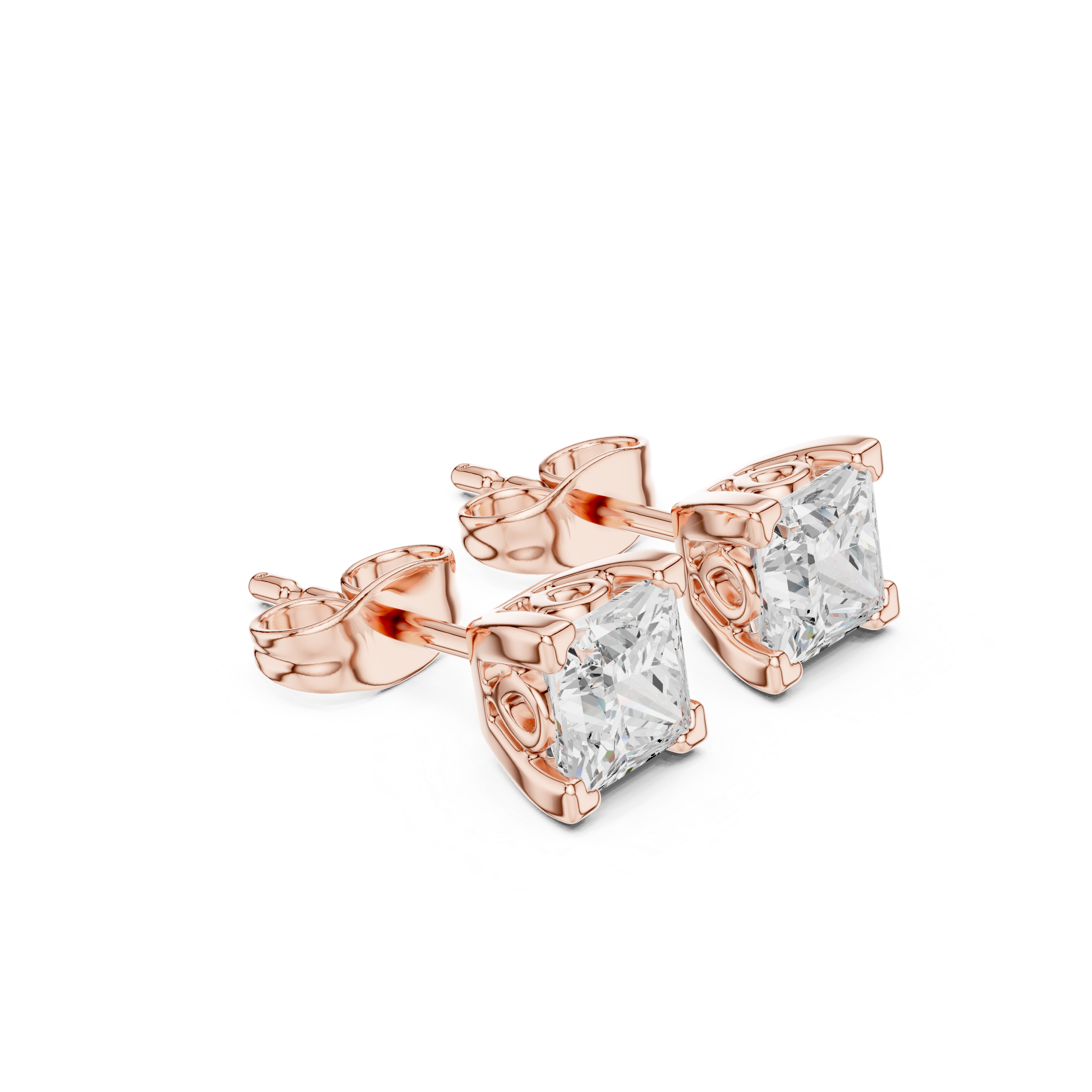 Square Cushion Cut Diamond Stud Earrings in Four-Prong Setting