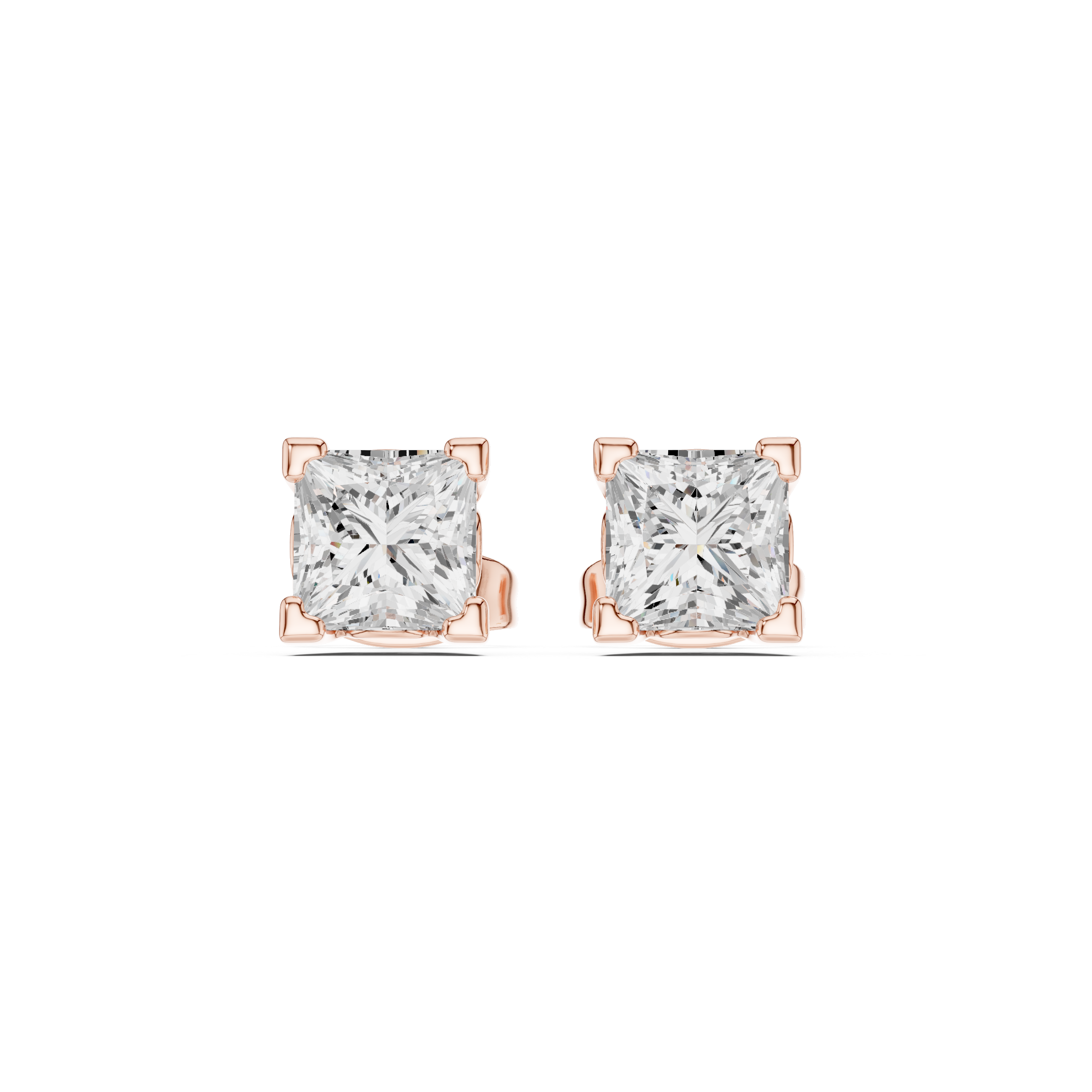Square Cushion Cut Diamond Stud Earrings in Four-Prong Setting