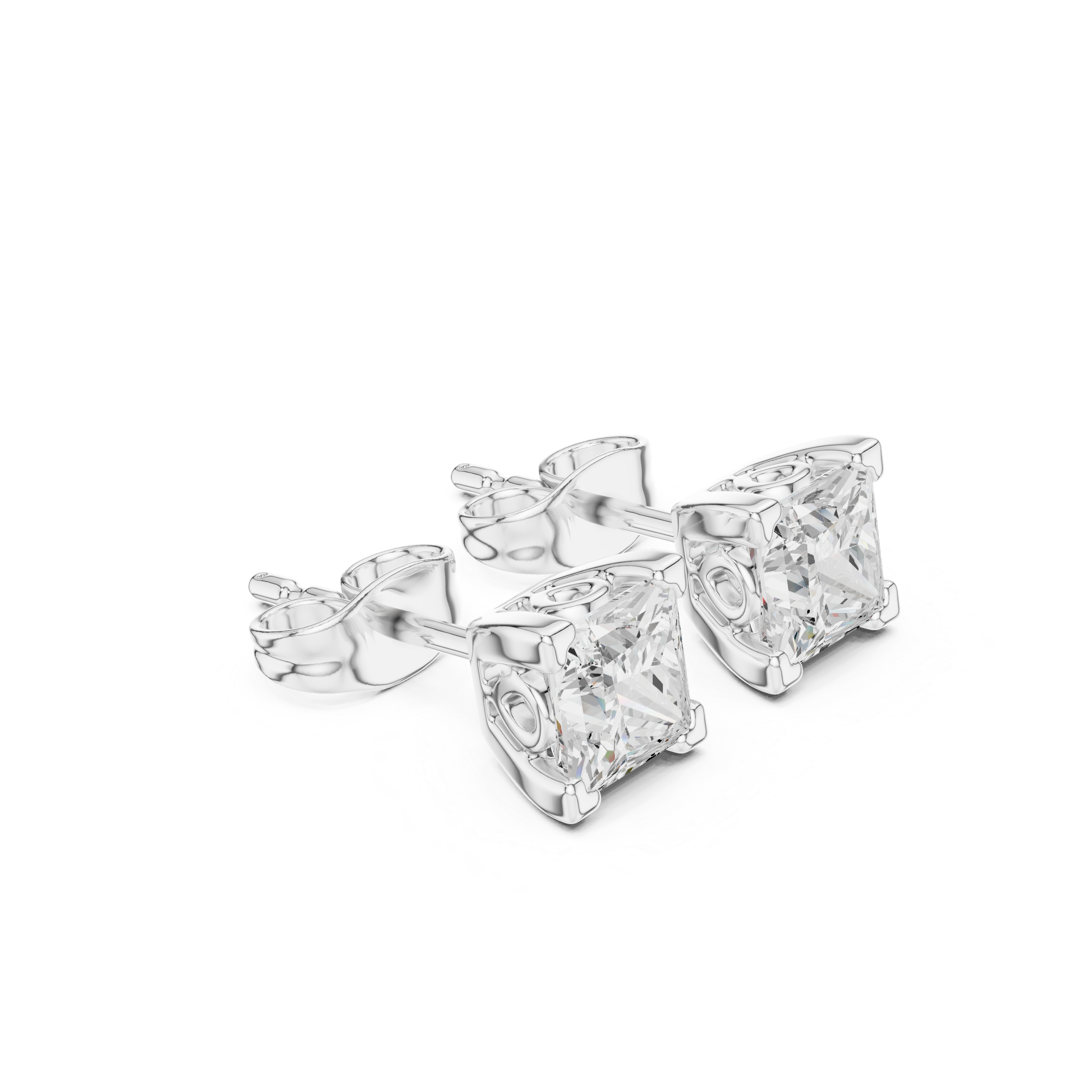 Square Cushion Cut Diamond Stud Earrings in Four-Prong Setting