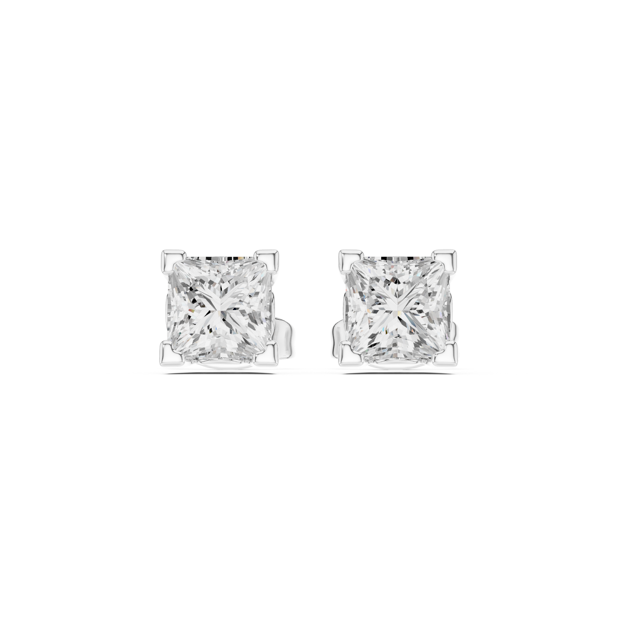 Square Cushion Cut Diamond Stud Earrings in Four-Prong Setting